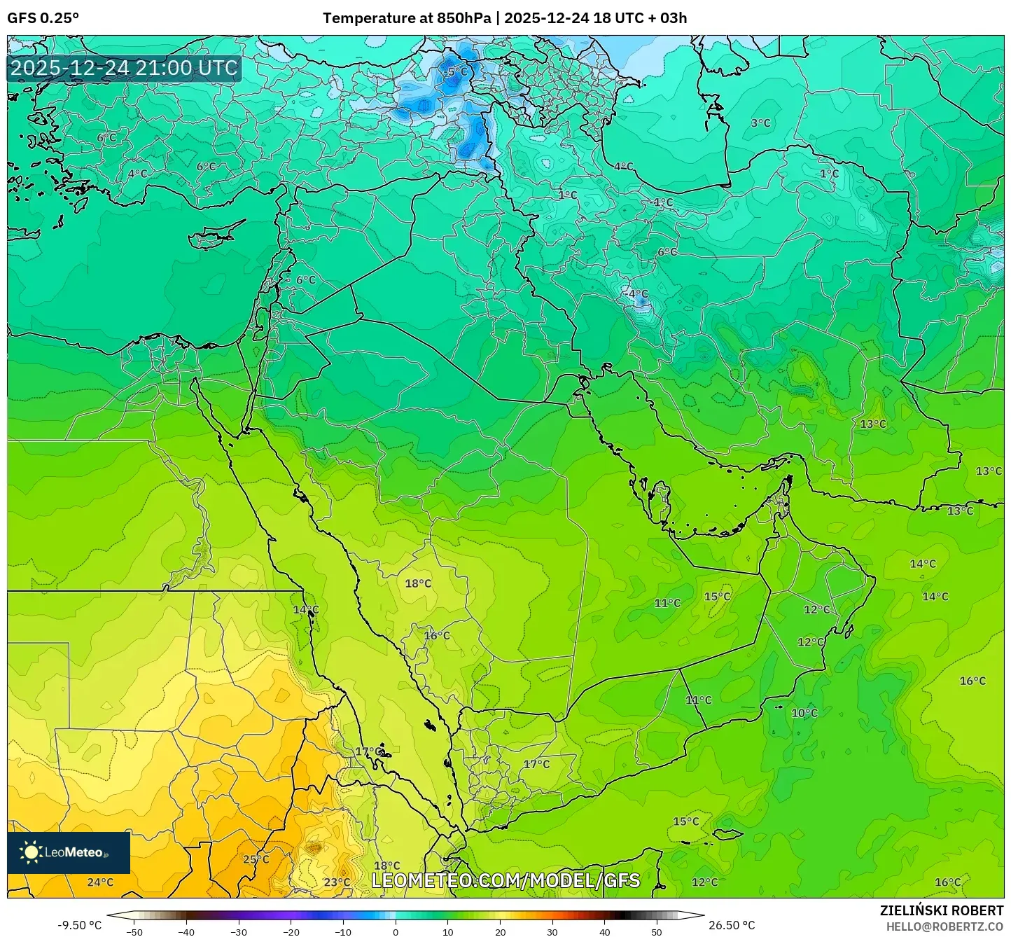 GFS model - Middle East, Temperature at 850hPa