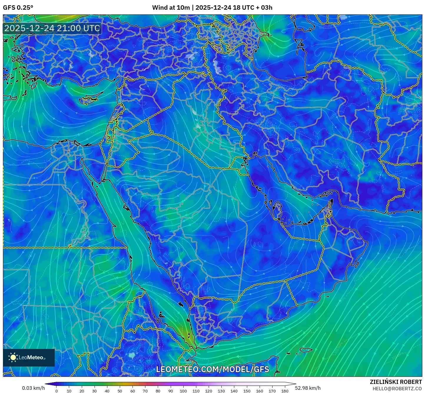 GFS model - Middle East, Wind at 10m