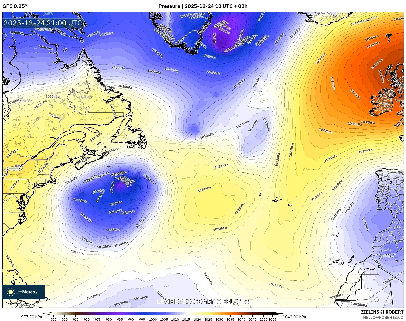 GFS model - North Atlantic, Pressure