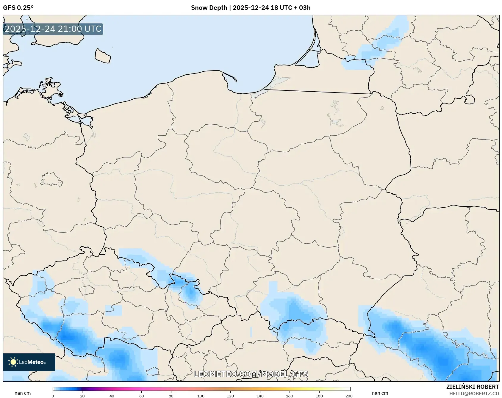 GFS model - Poland, Snow Depth