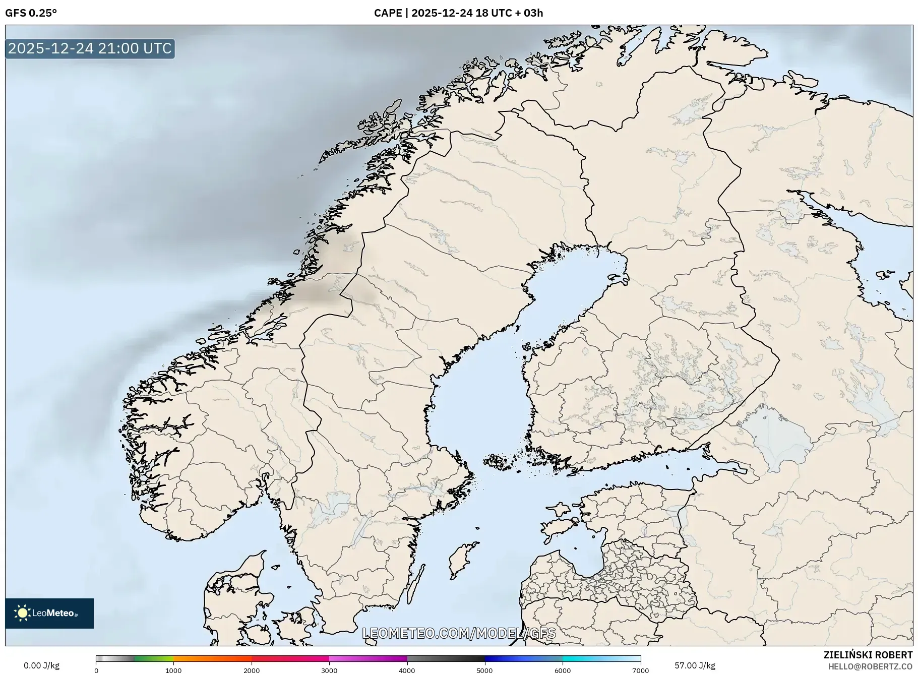 GFS model - Scandinavia, CAPE