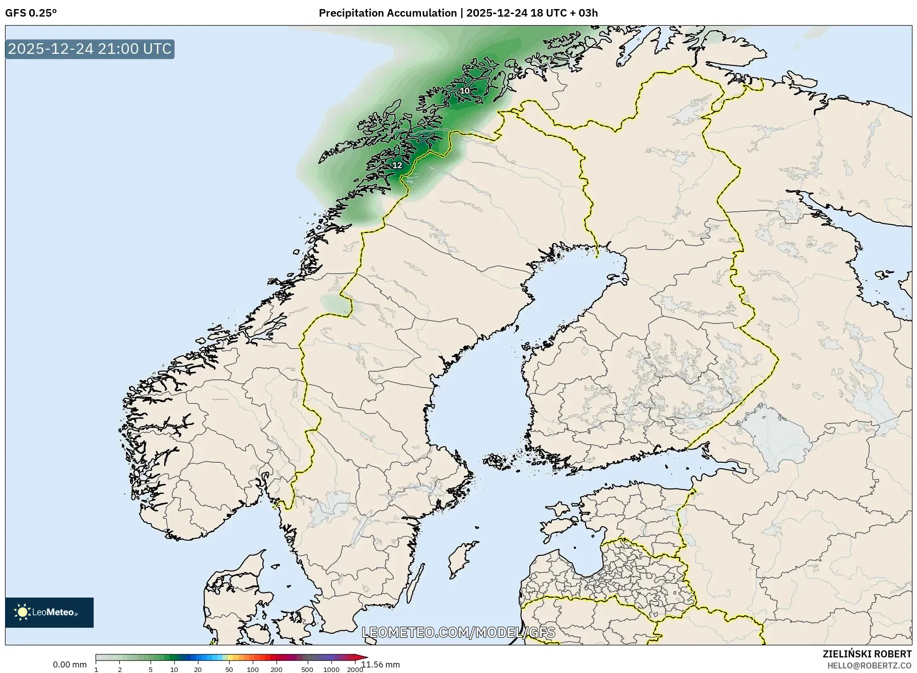 GFS model - Scandinavia, Precipitation Accumulation
