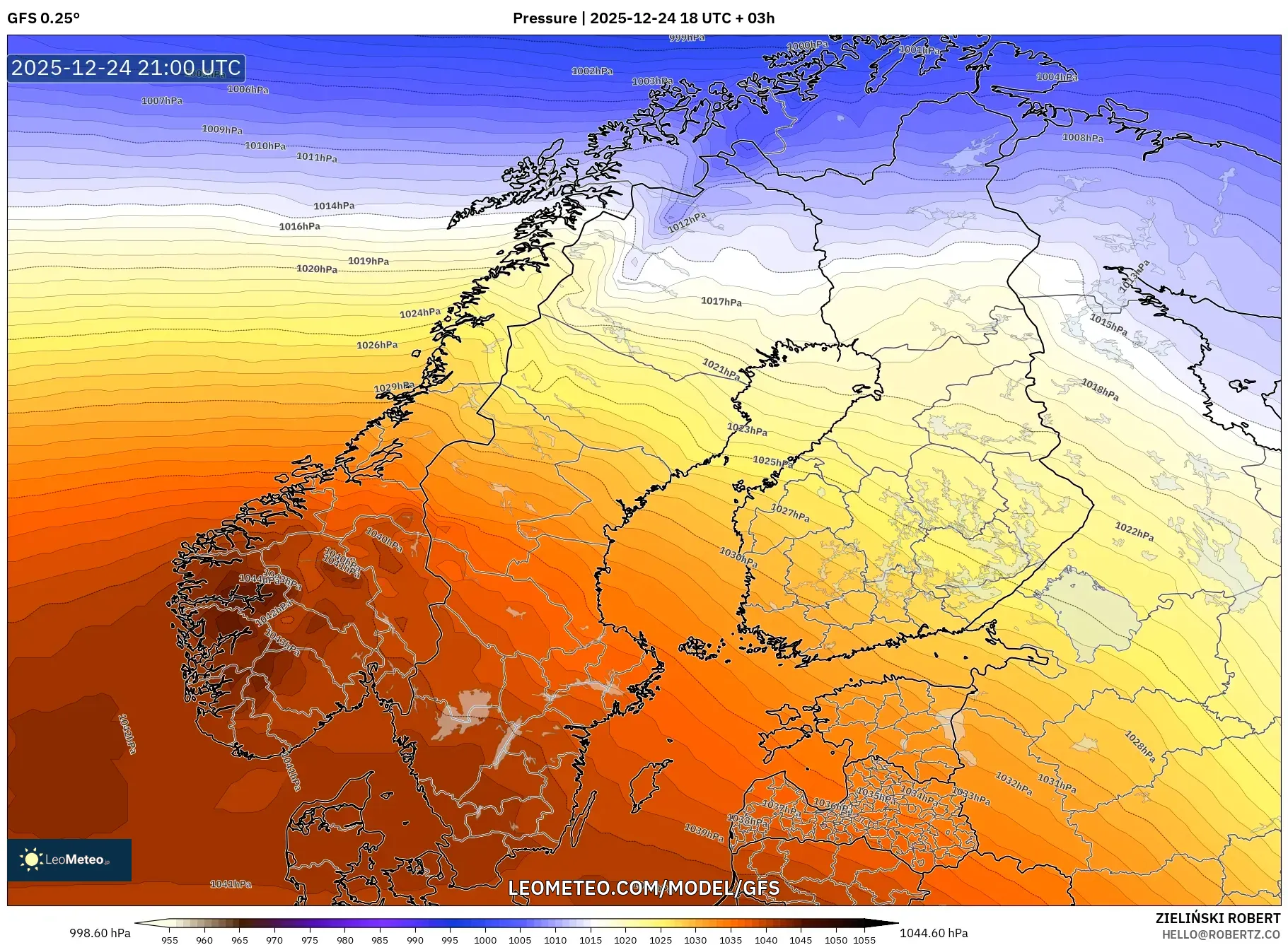 GFS model - Scandinavia, Pressure