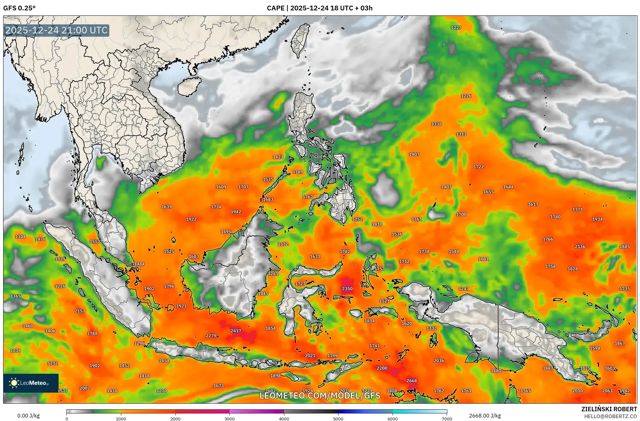 GFS model - South East Asia, CAPE