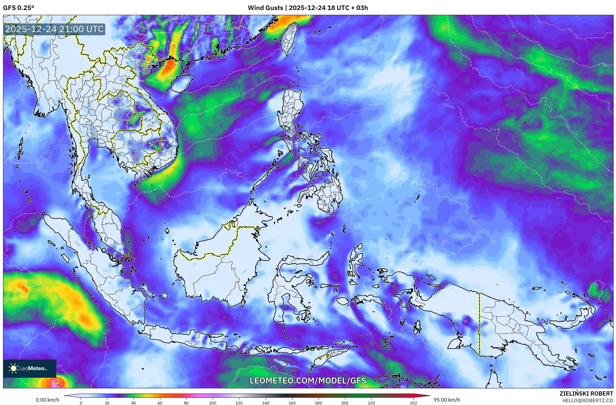 GFS model - South East Asia, Wind Gusts
