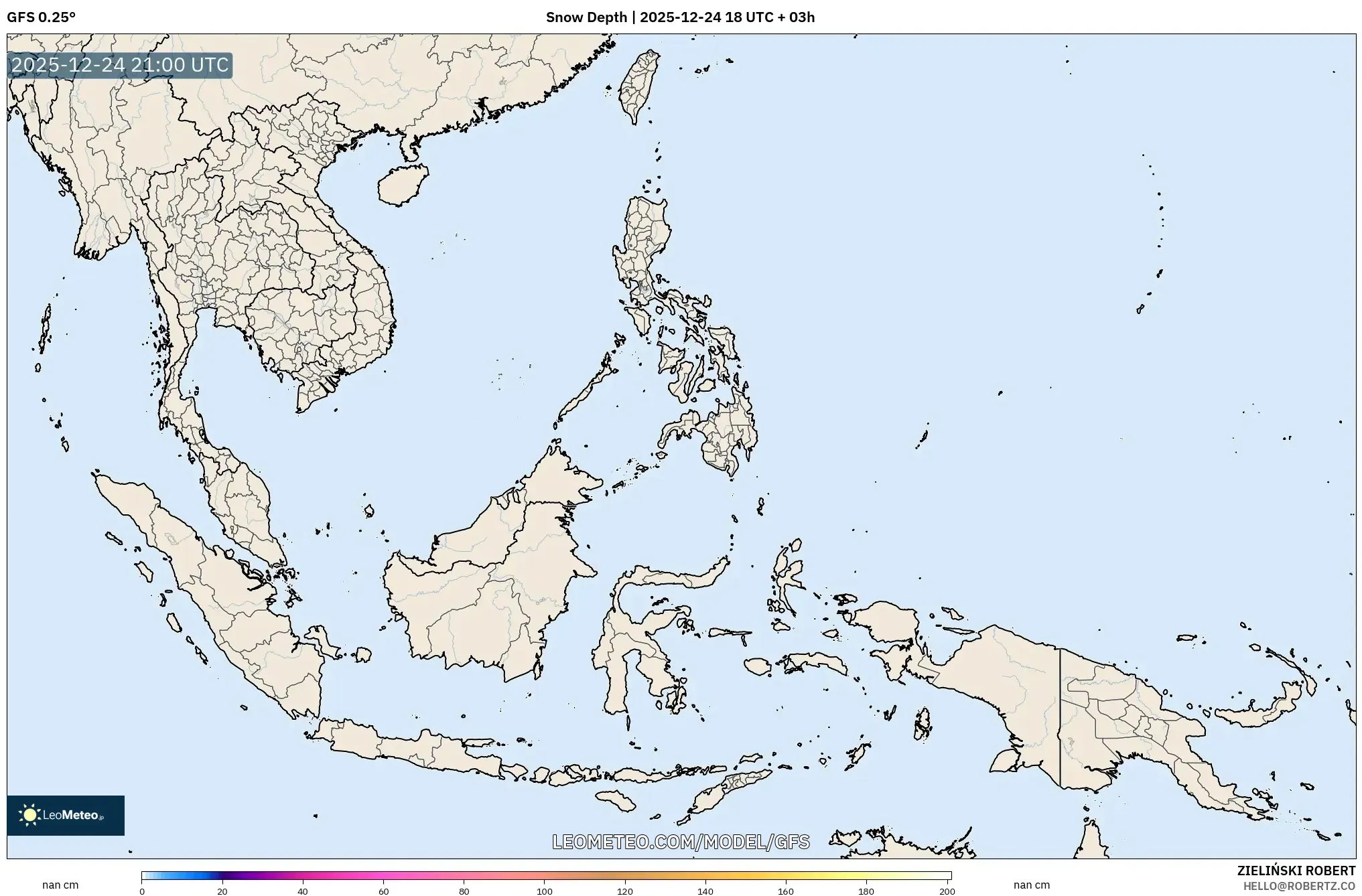 GFS model - South East Asia, Snow Depth