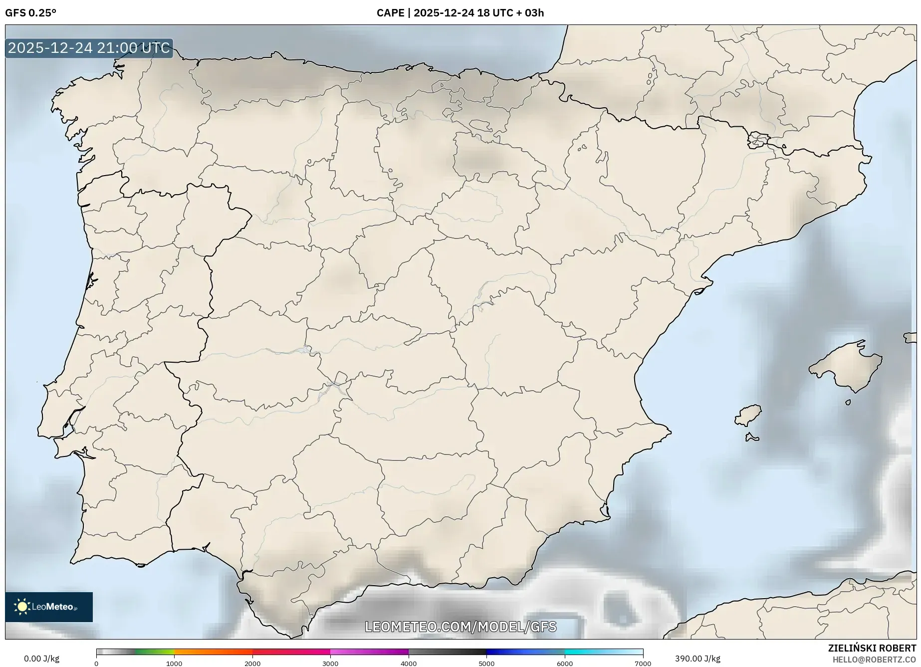 GFS model - Spain, CAPE