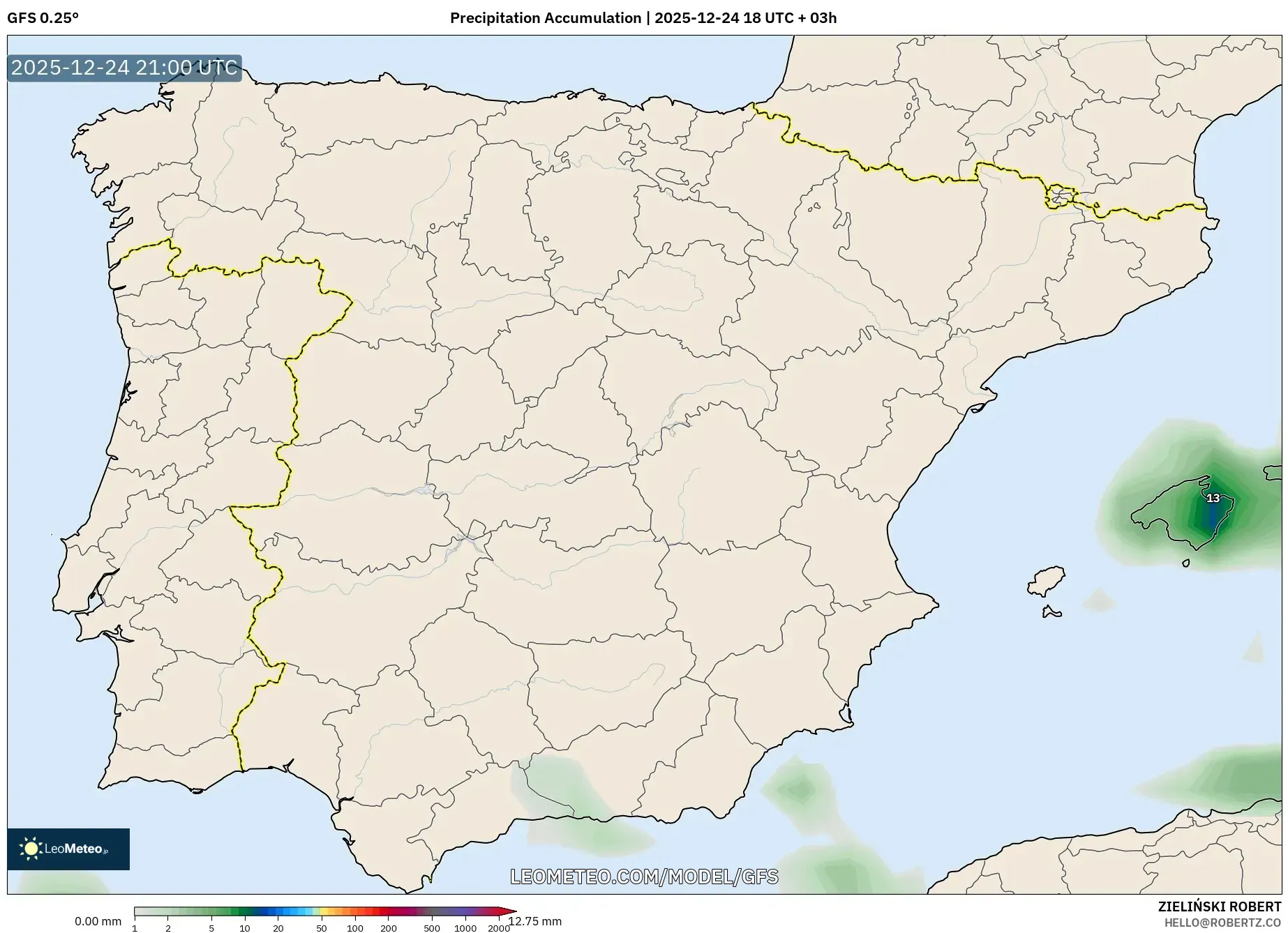 GFS model - Spain, Precipitation Accumulation