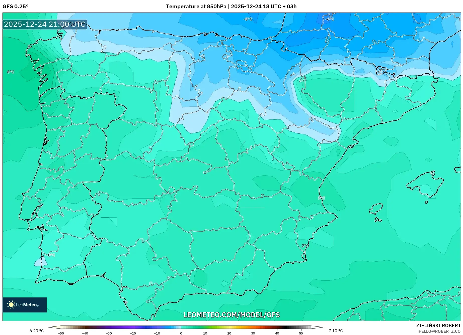 GFS model - Spain, Temperature at 850hPa