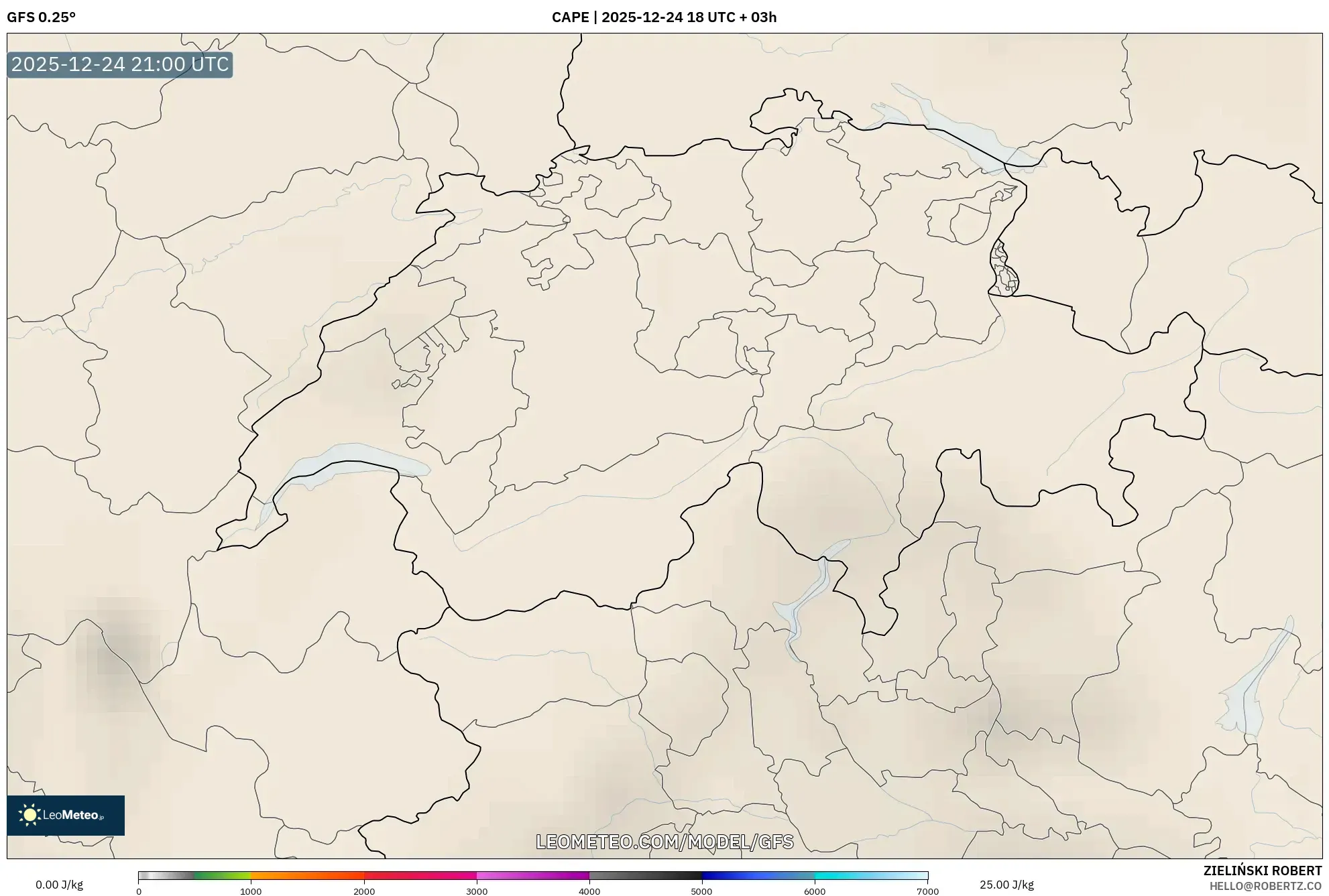 GFS model - Switzerland, CAPE