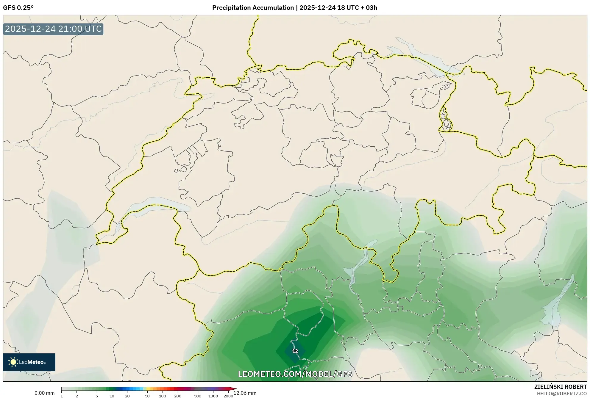 GFS model - Switzerland, Precipitation Accumulation