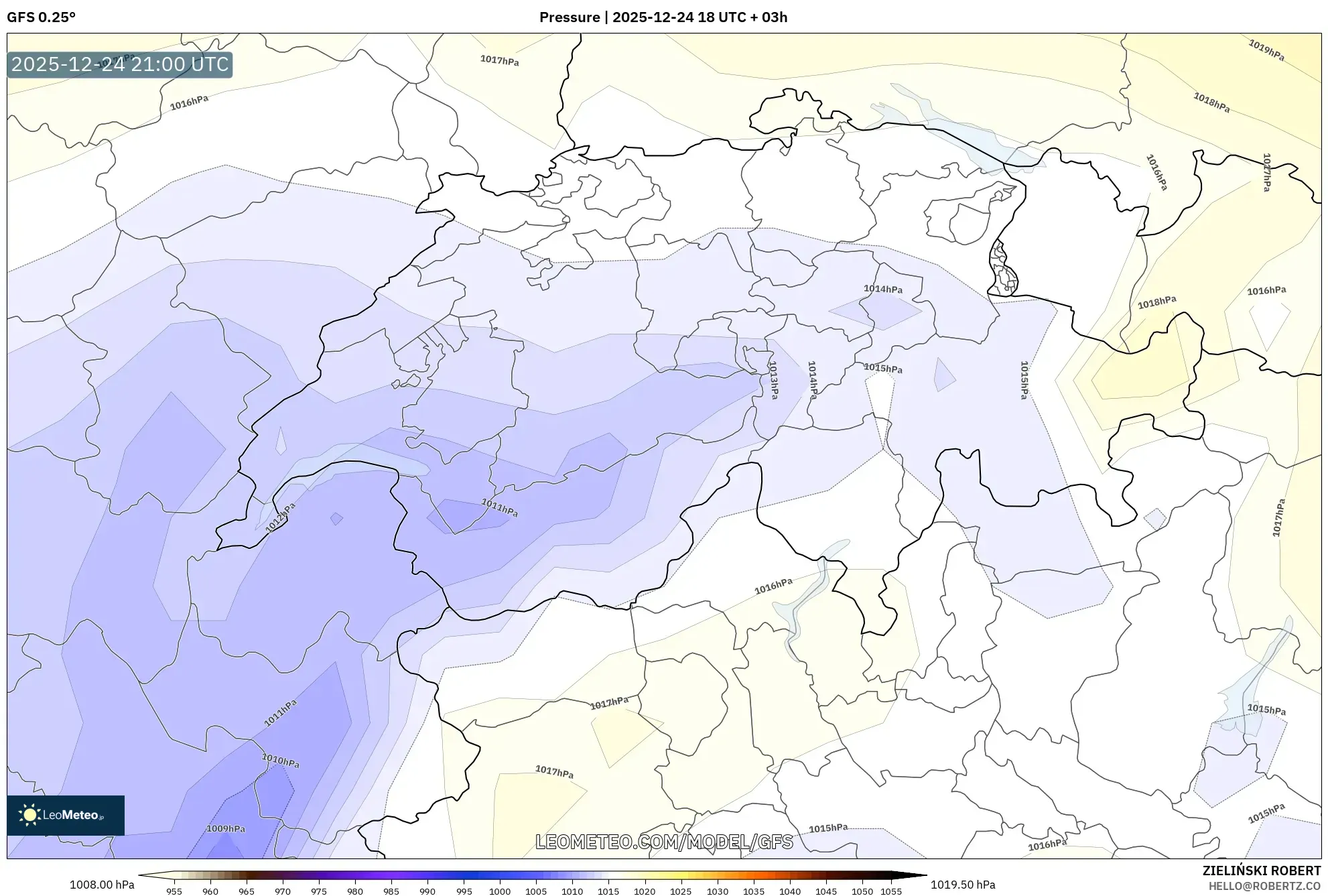 GFS model - Switzerland, Pressure