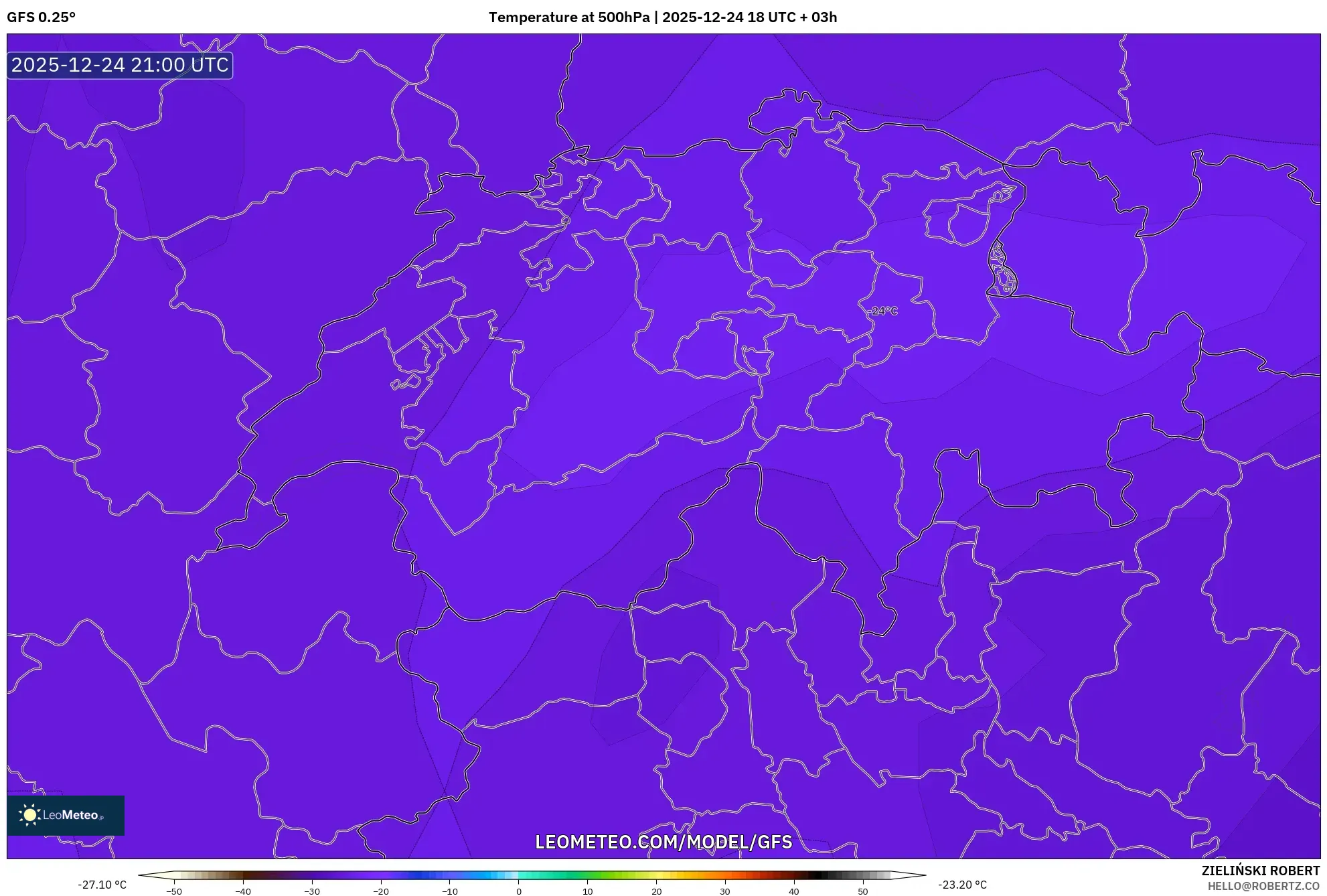 GFS model - Switzerland, Temperature at 500hPa