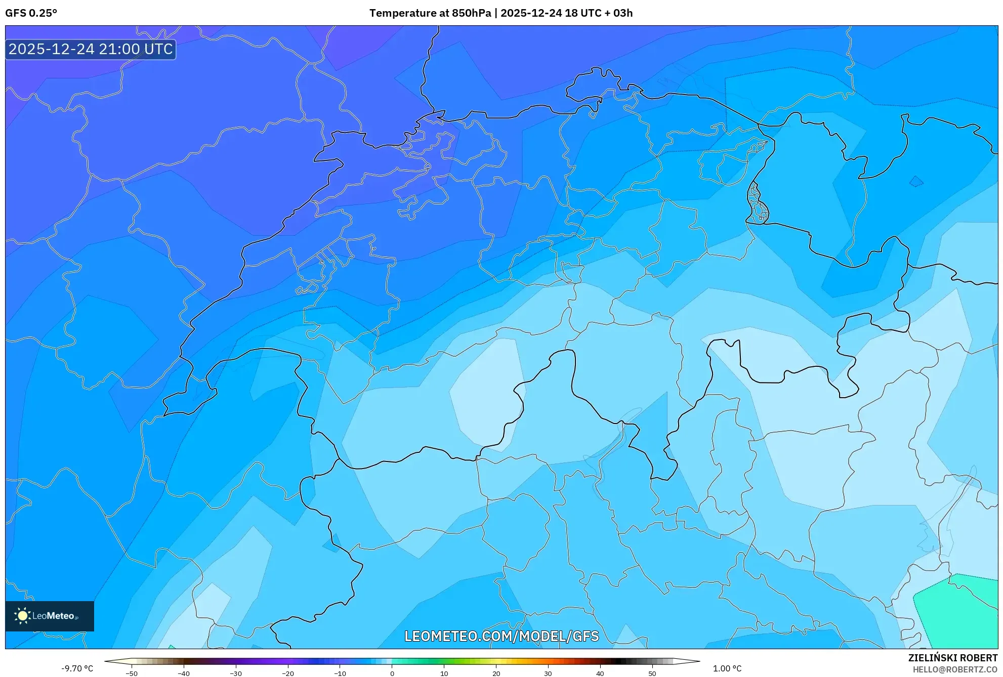 GFS model - Switzerland, Temperature at 850hPa