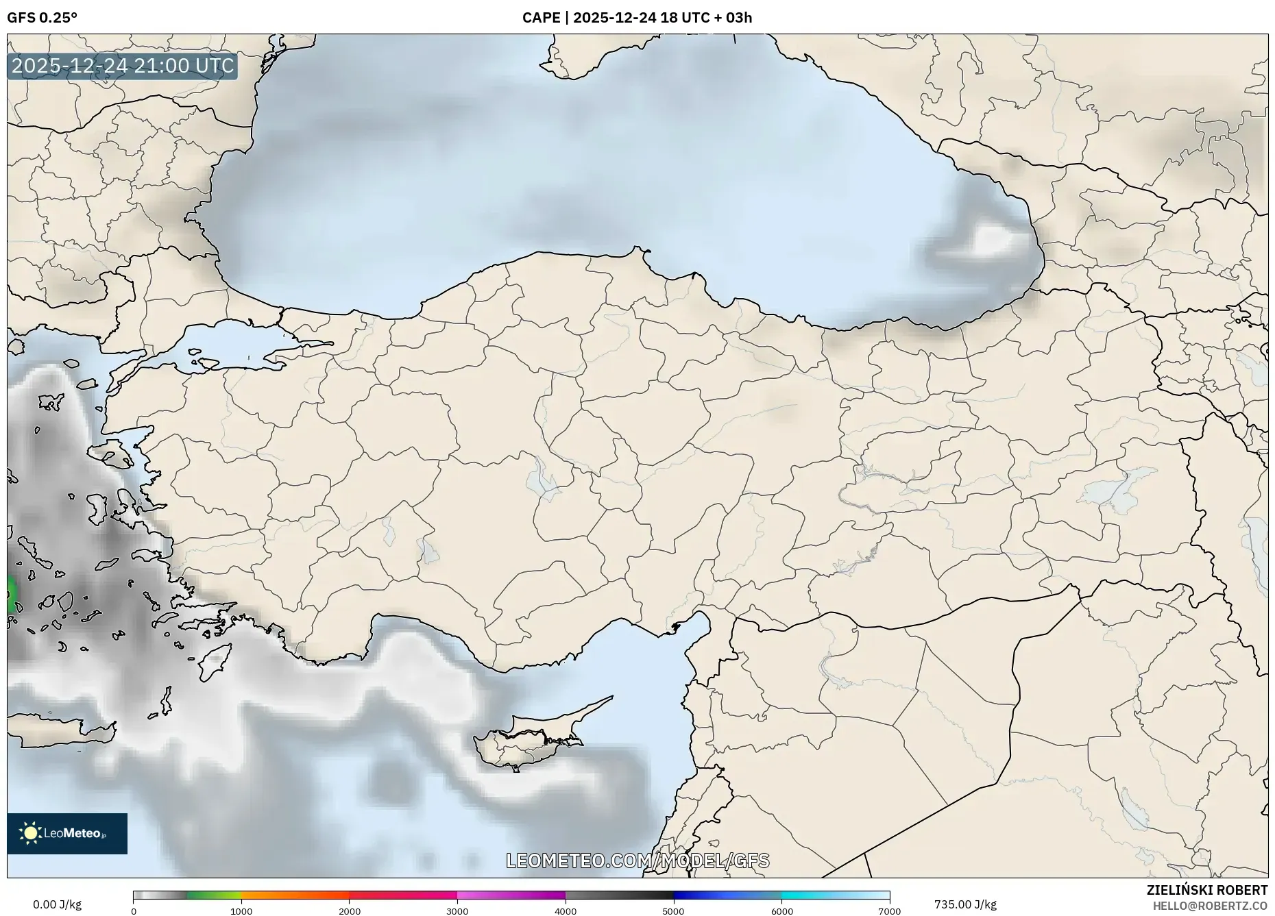 GFS model - Turkey, CAPE