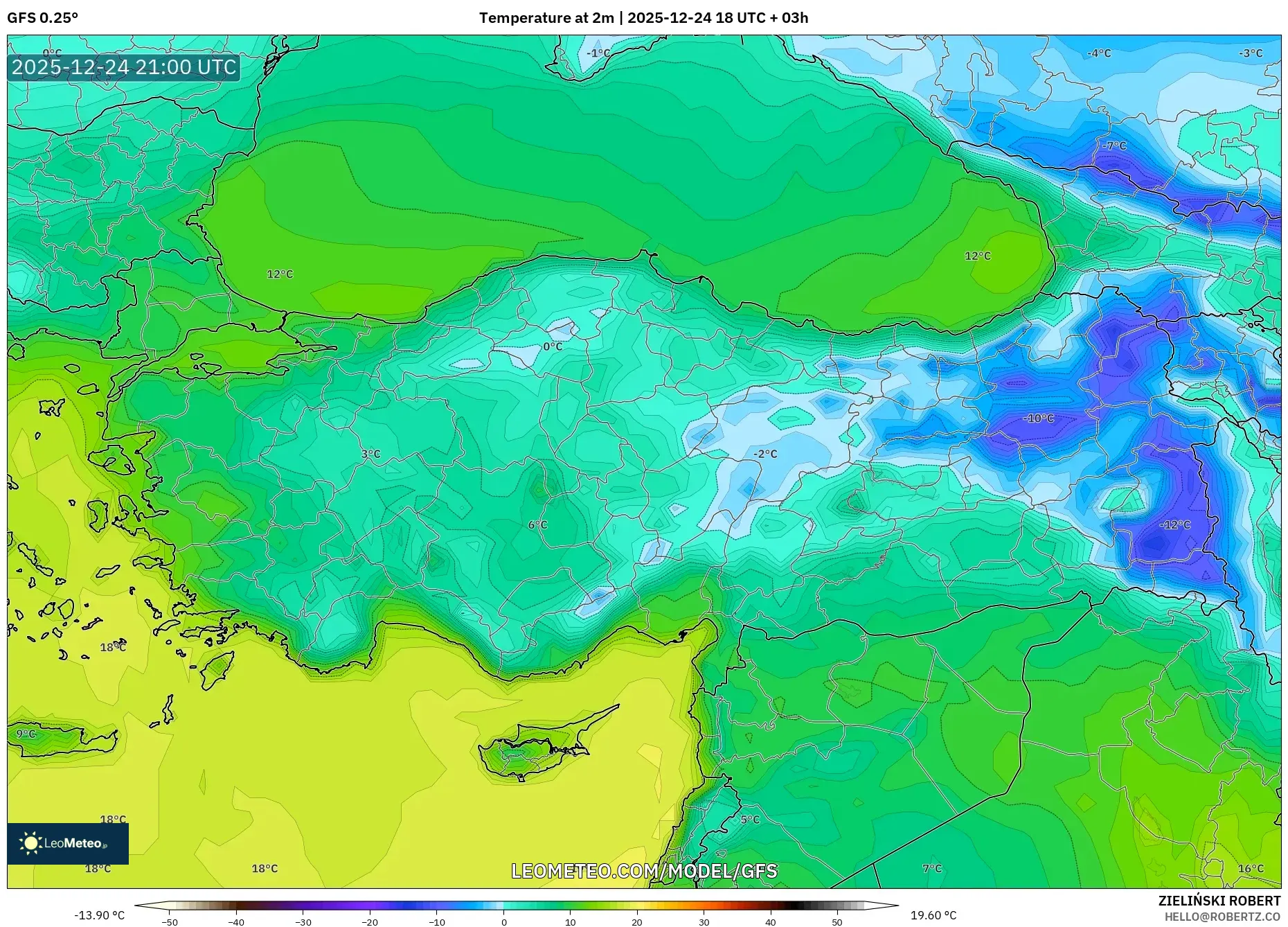 GFS model - Turkey, Temperature at 2m