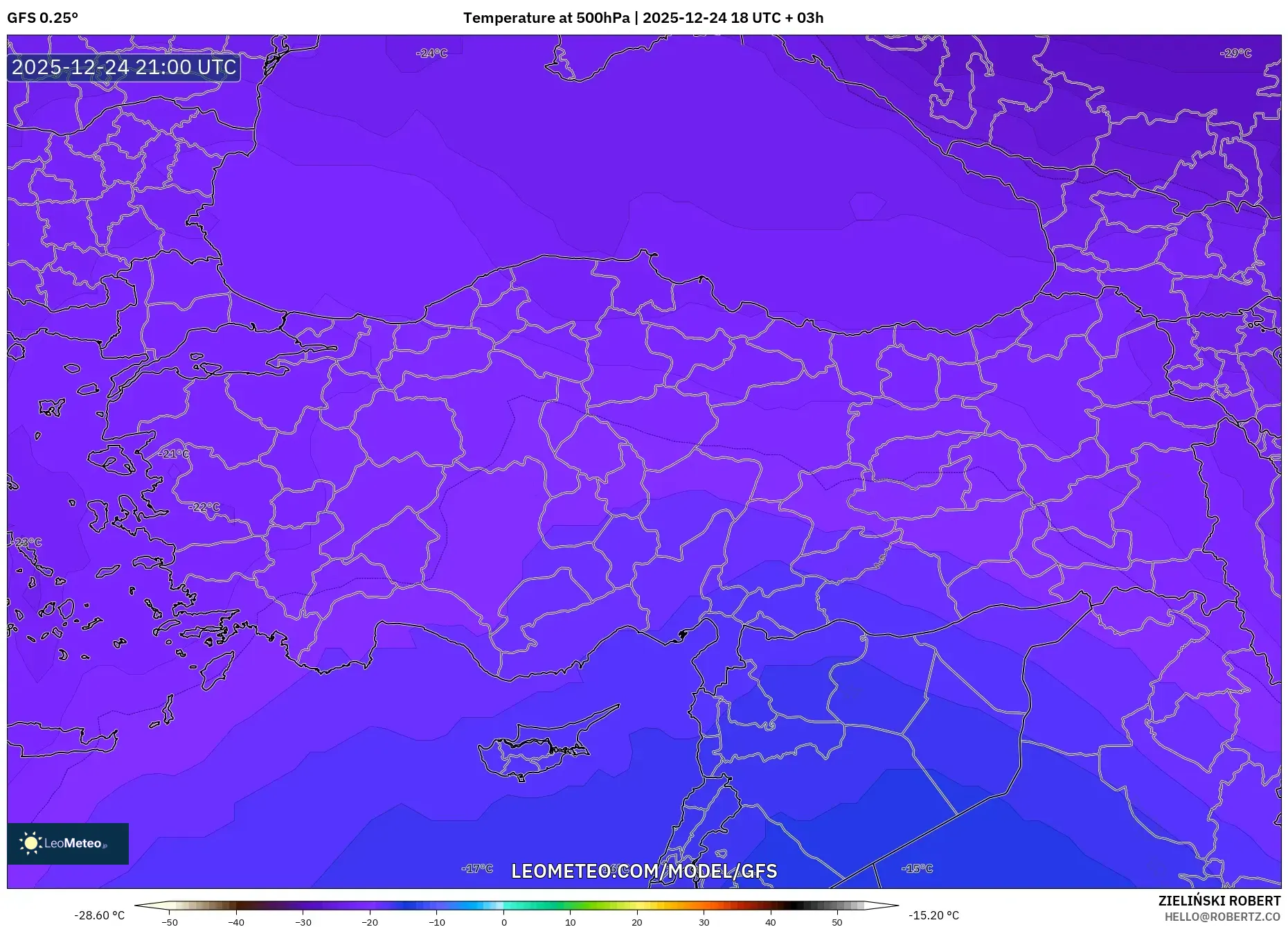 GFS model - Turkey, Temperature at 500hPa