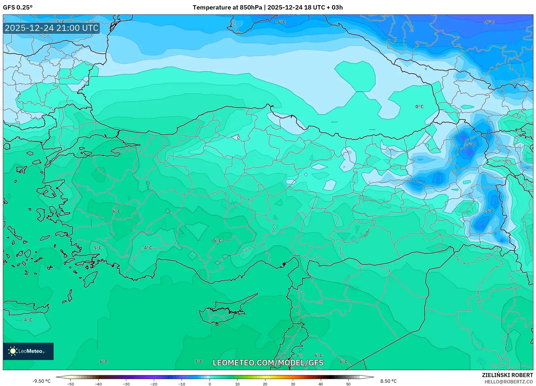 GFS model - Turkey, Temperature at 850hPa