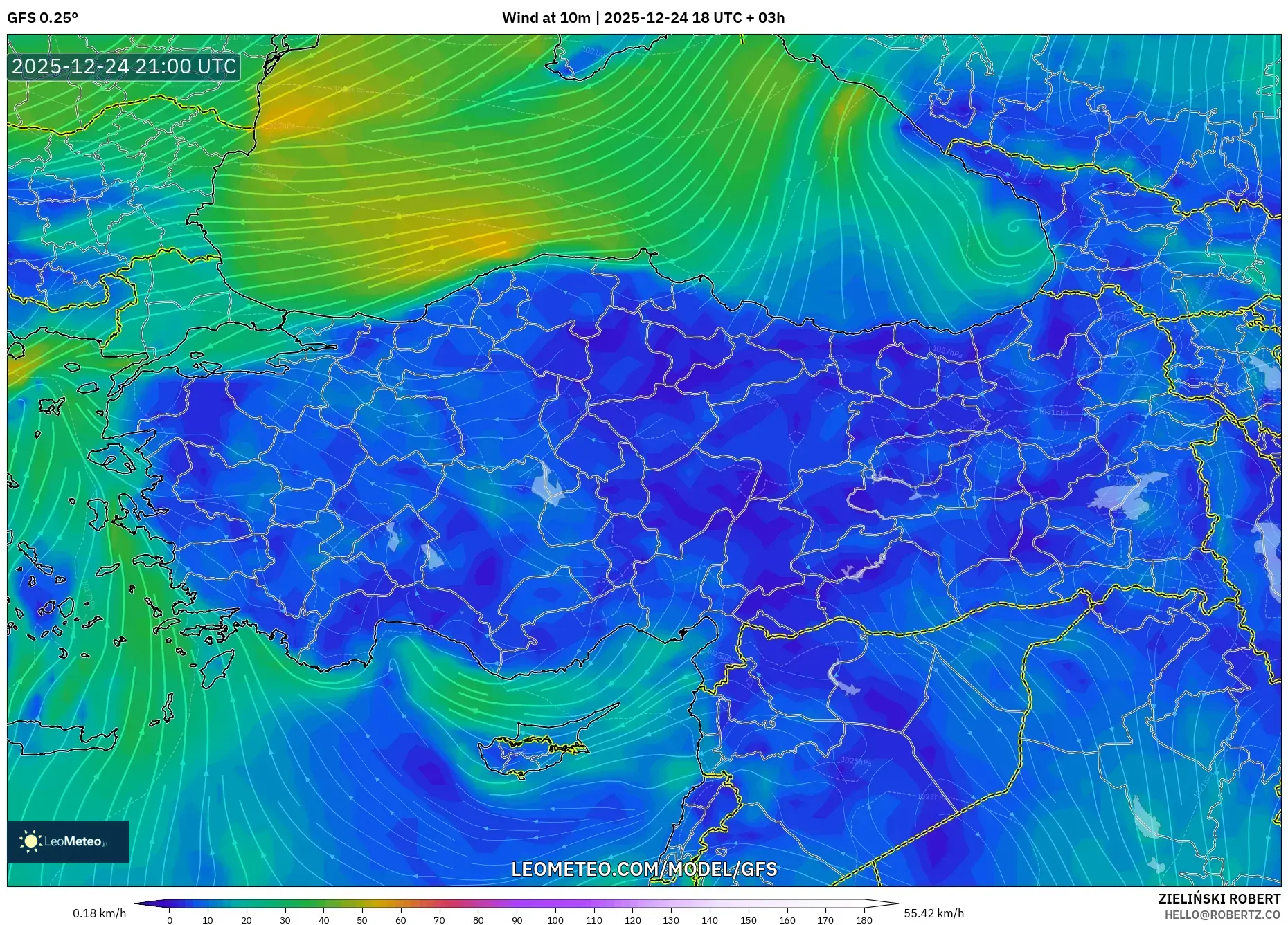 GFS model - Turkey, Wind at 10m