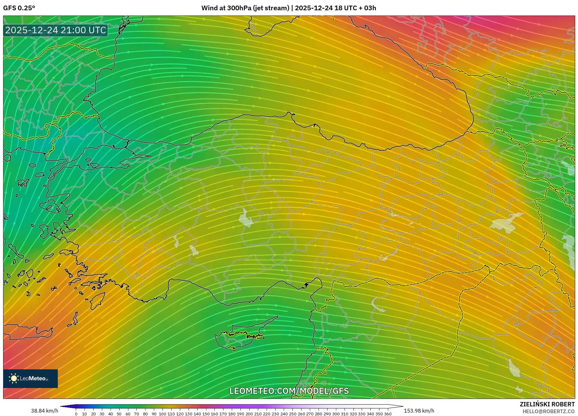 GFS model - Turkey, Wind at 300hPa (jet stream)