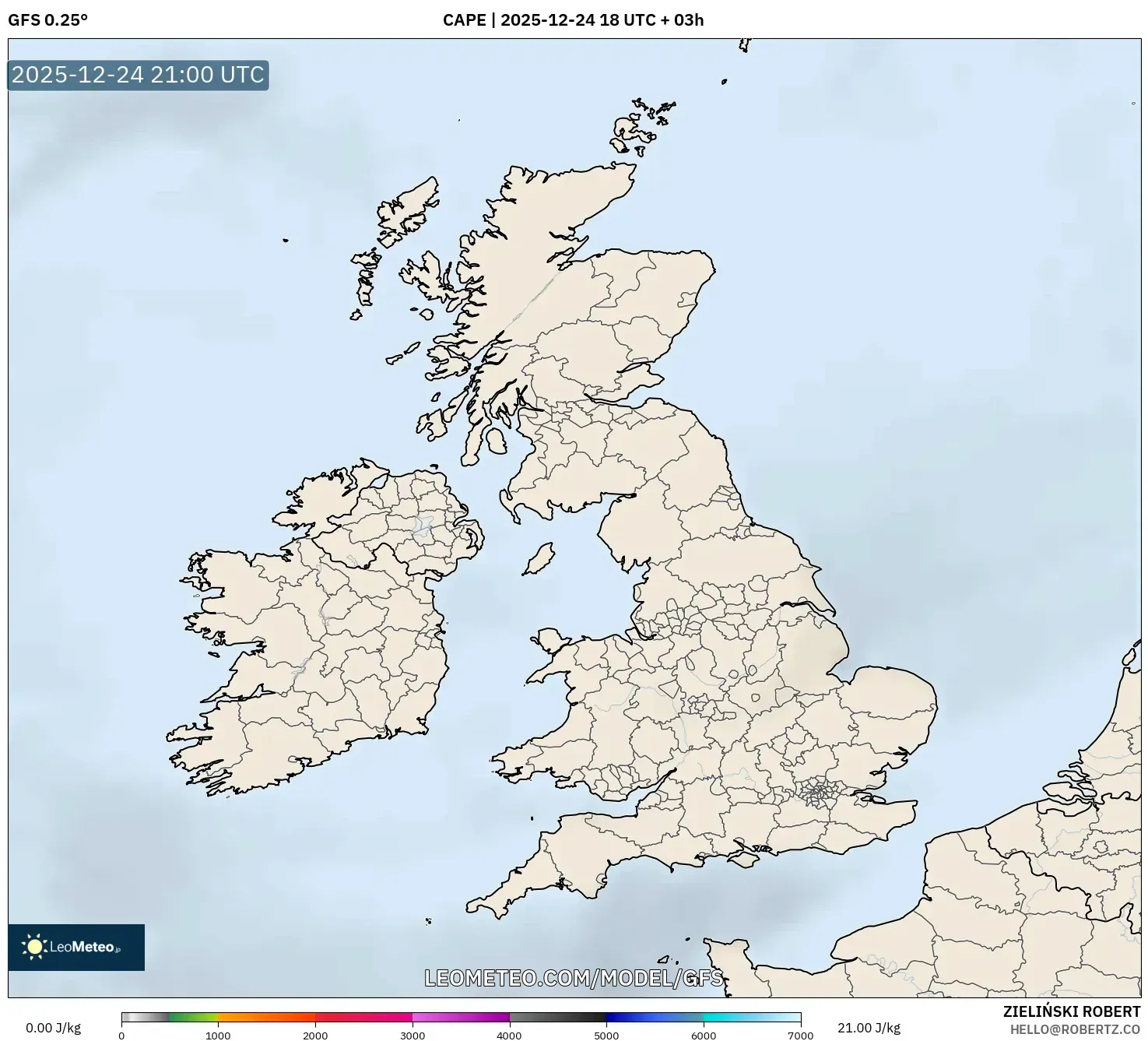 GFS model - United Kingdom, CAPE