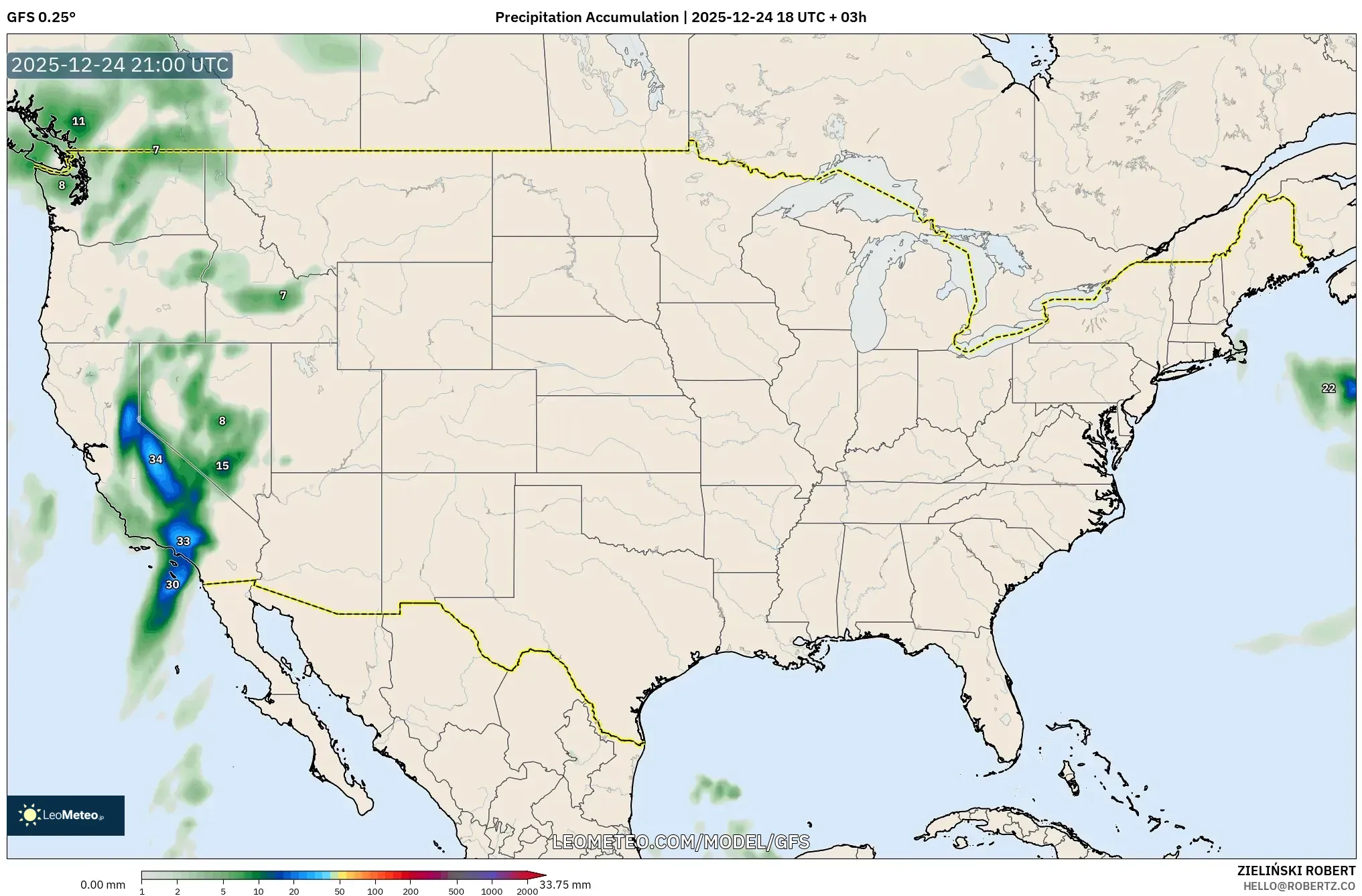 GFS model - United States, Precipitation Accumulation
