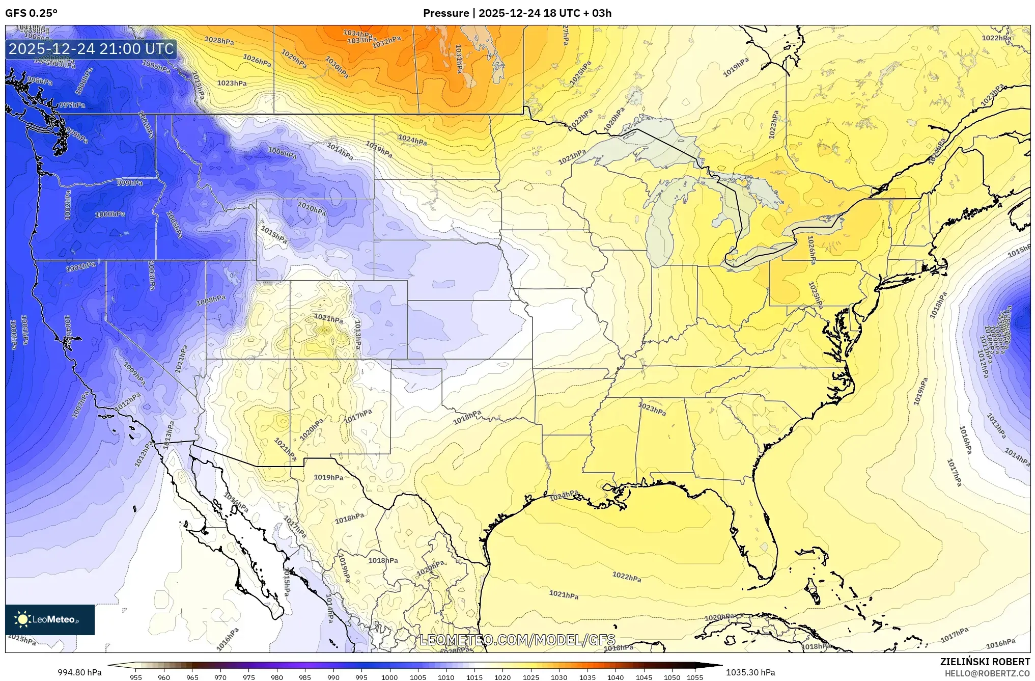 GFS model - United States, Pressure