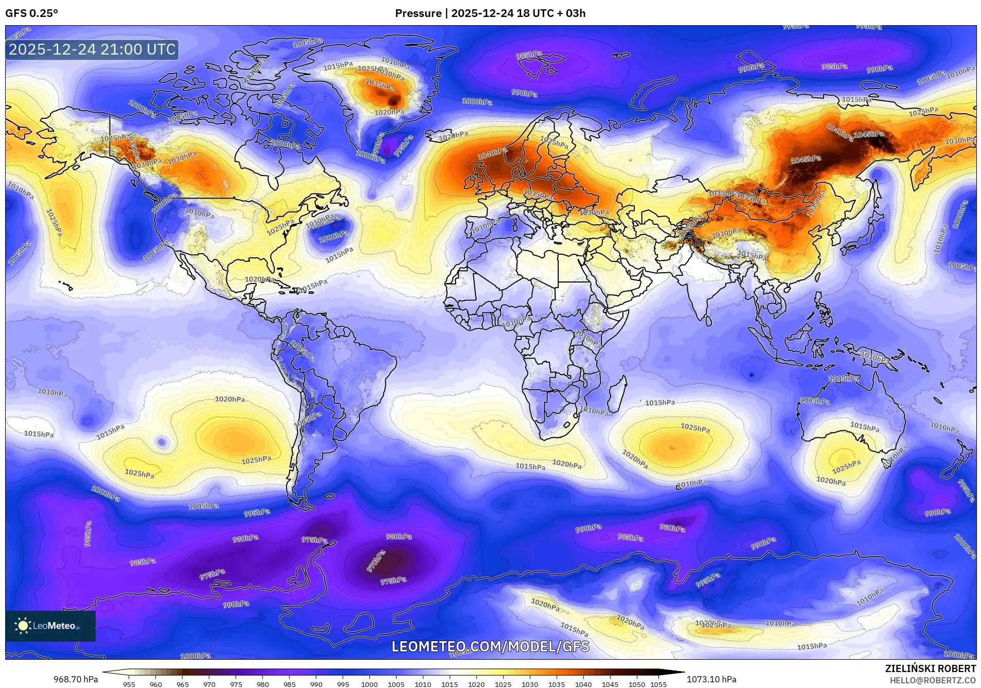 GFS model - World, Pressure