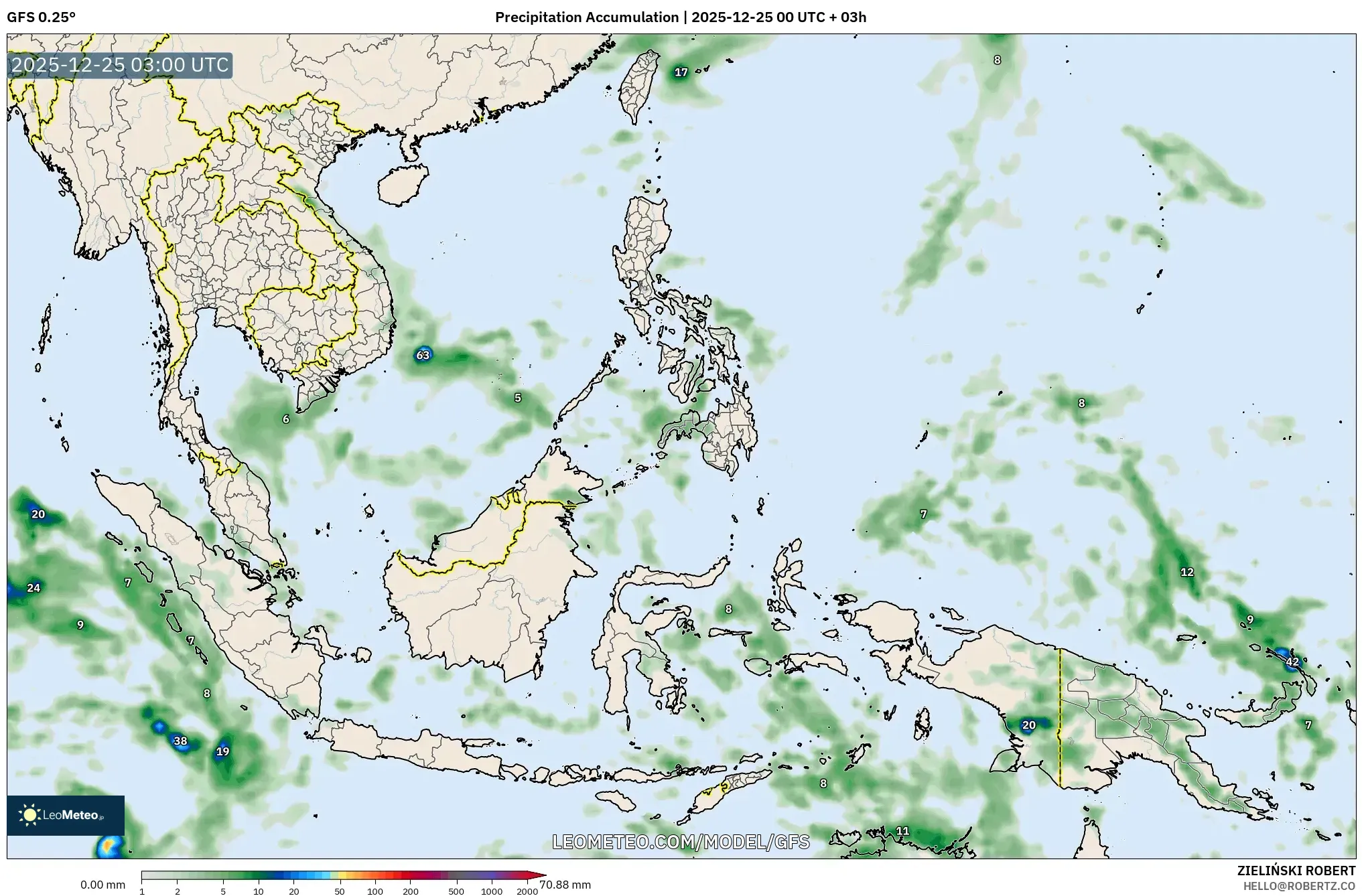 GFS model - South East Asia, Precipitation Accumulation