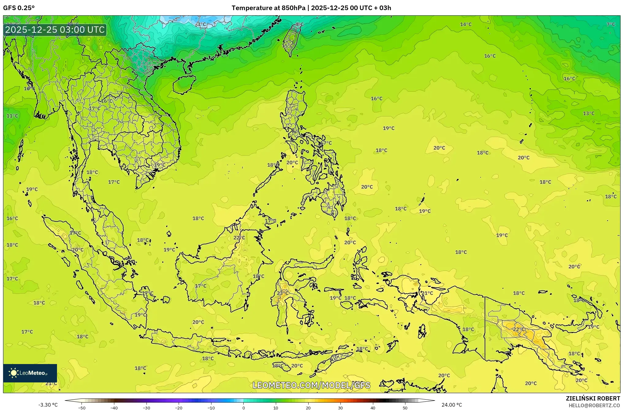 GFS model - South East Asia, Temperature at 850hPa