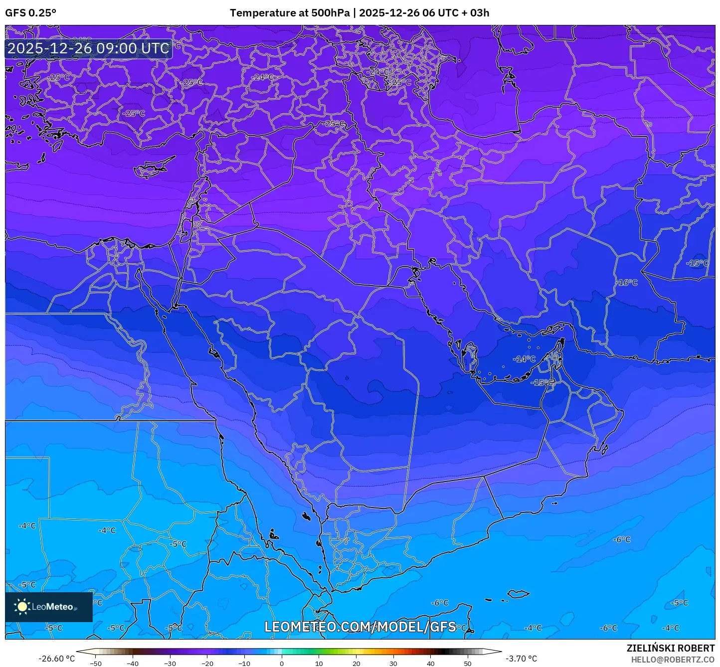 GFS model - Middle East, Temperature at 500hPa