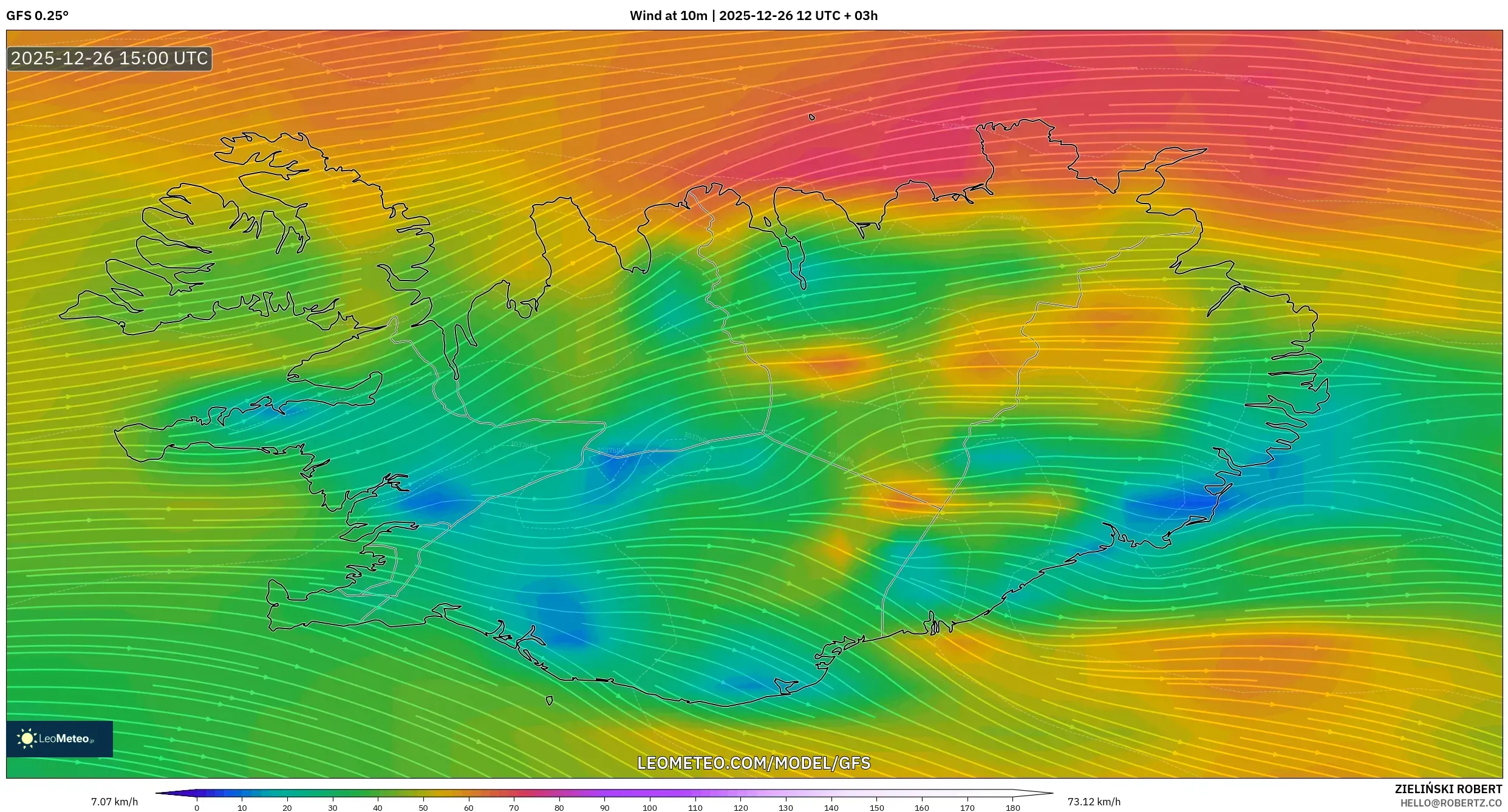 GFS model - Iceland, Wind at 10m