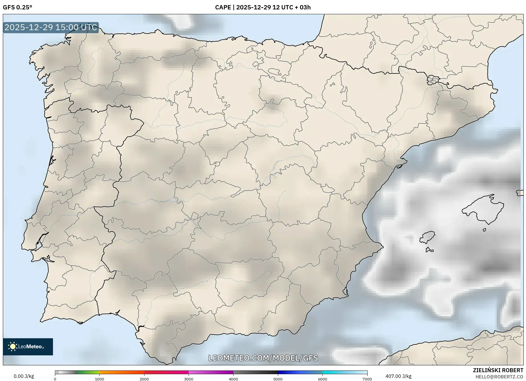 GFS model - Spain, CAPE