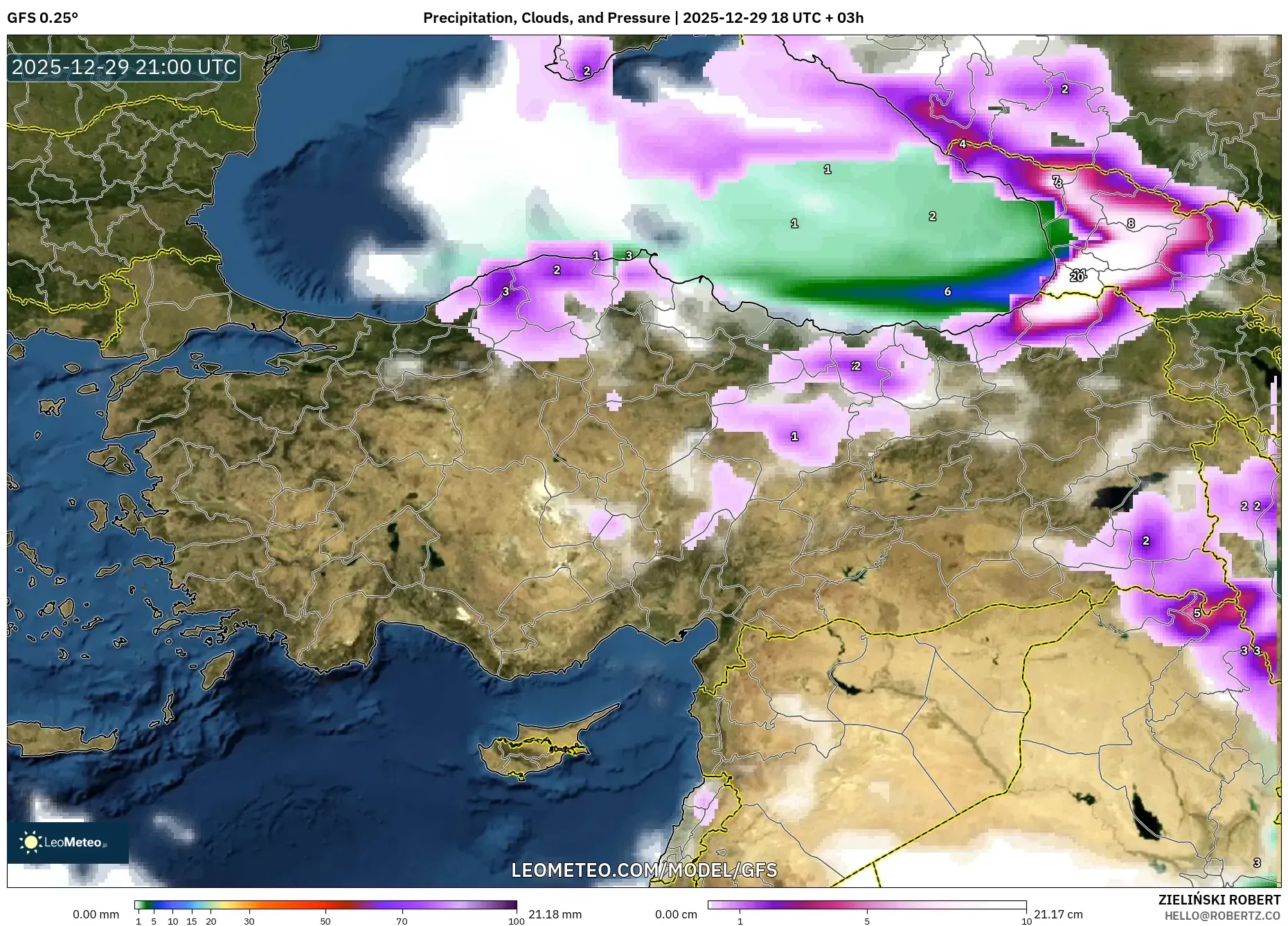 GFS model - Turkey, Precipitation, Clouds, and Pressure