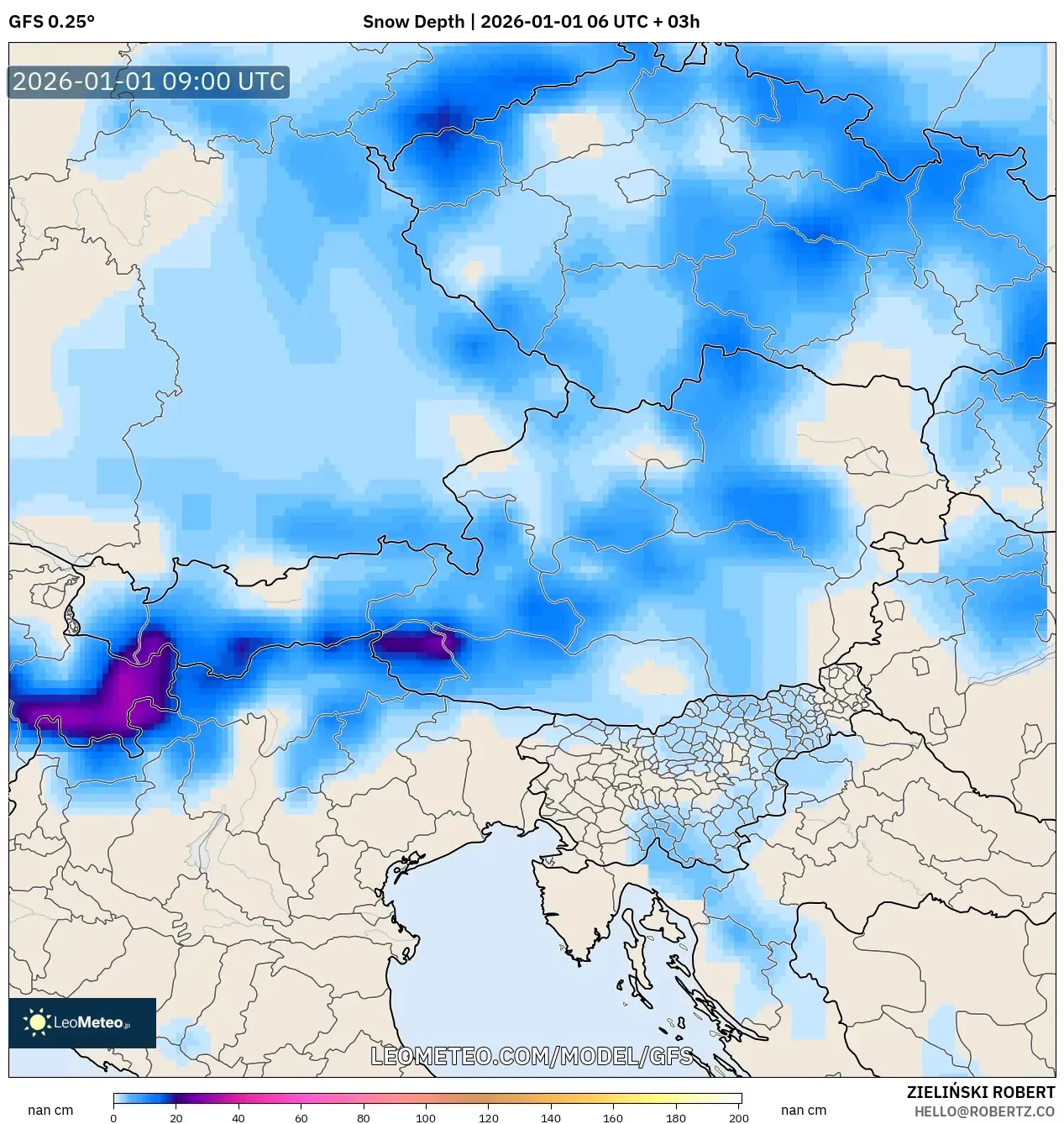 GFS model - Austria, Snow Depth