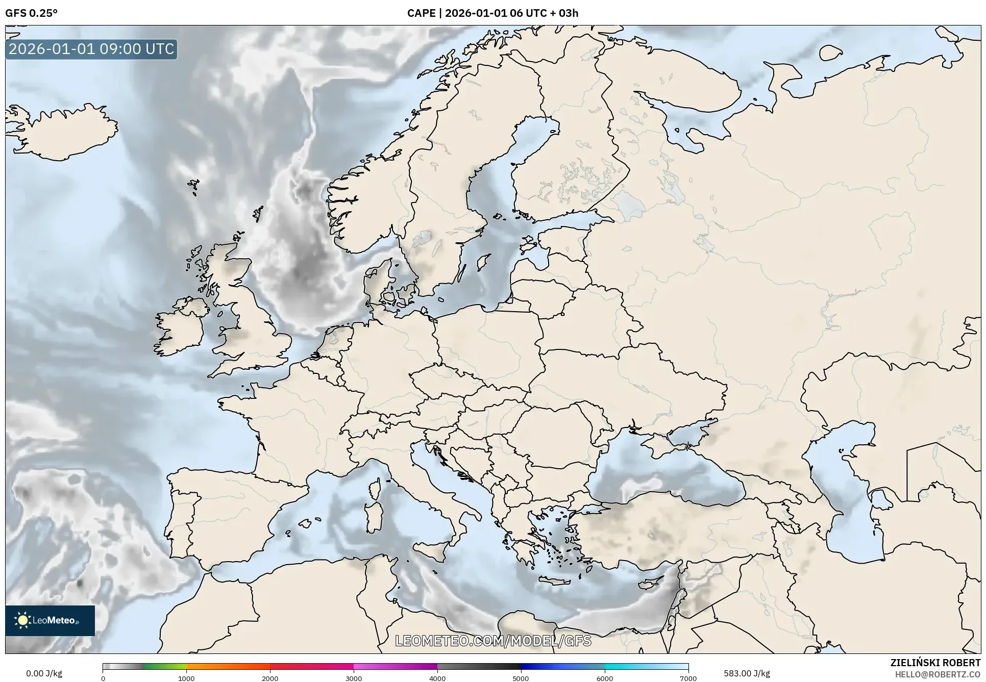 GFS model - Europe, CAPE