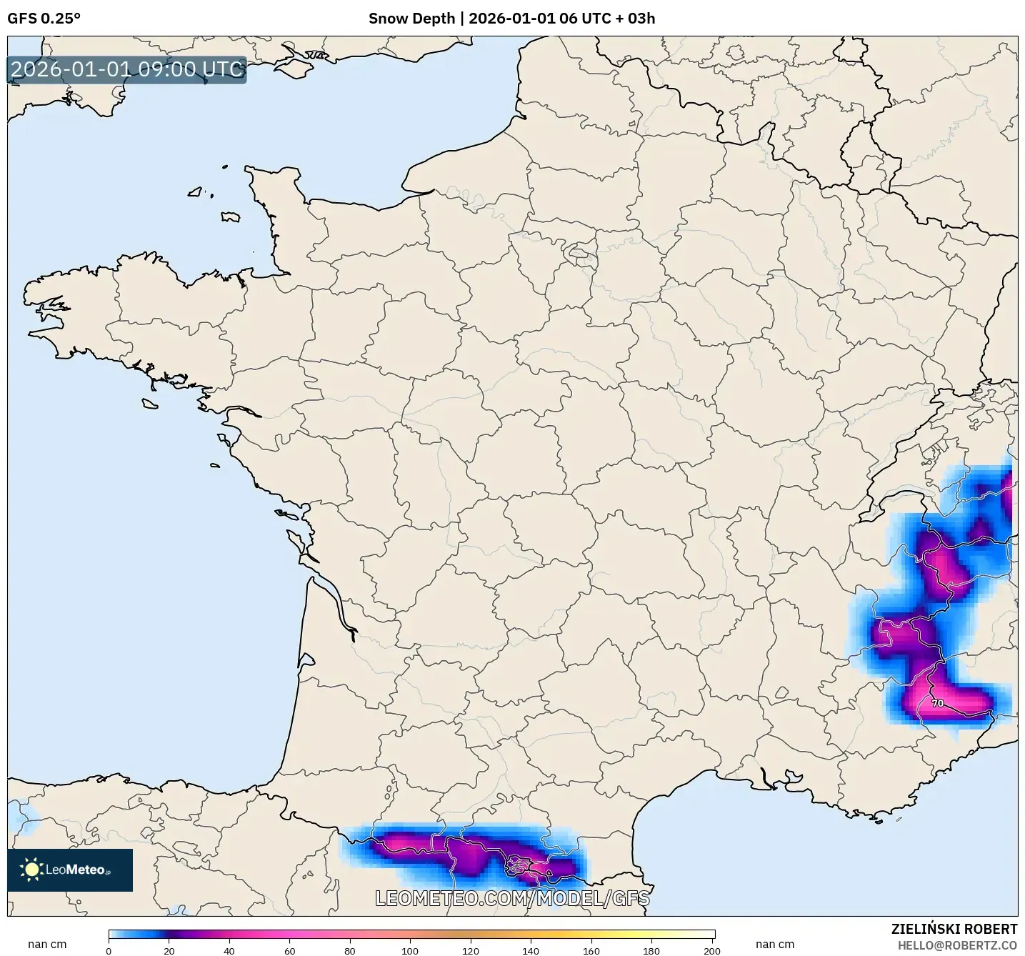 GFS model - France, Snow Depth