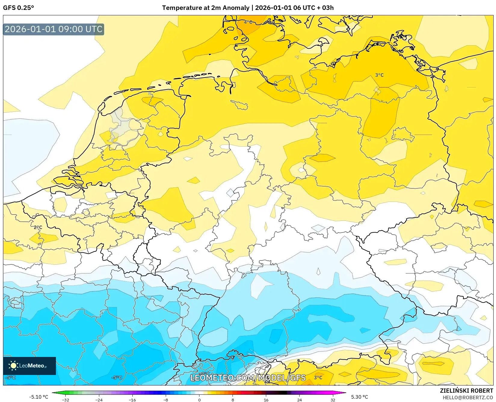GFS model - Germany, Temperature at 2m Anomaly