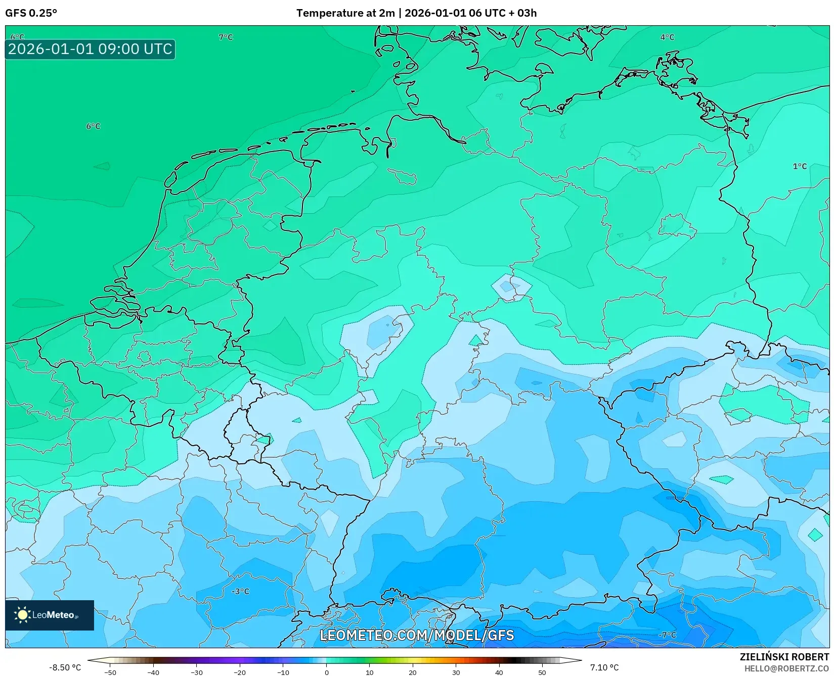 GFS model - Germany, Temperature at 2m