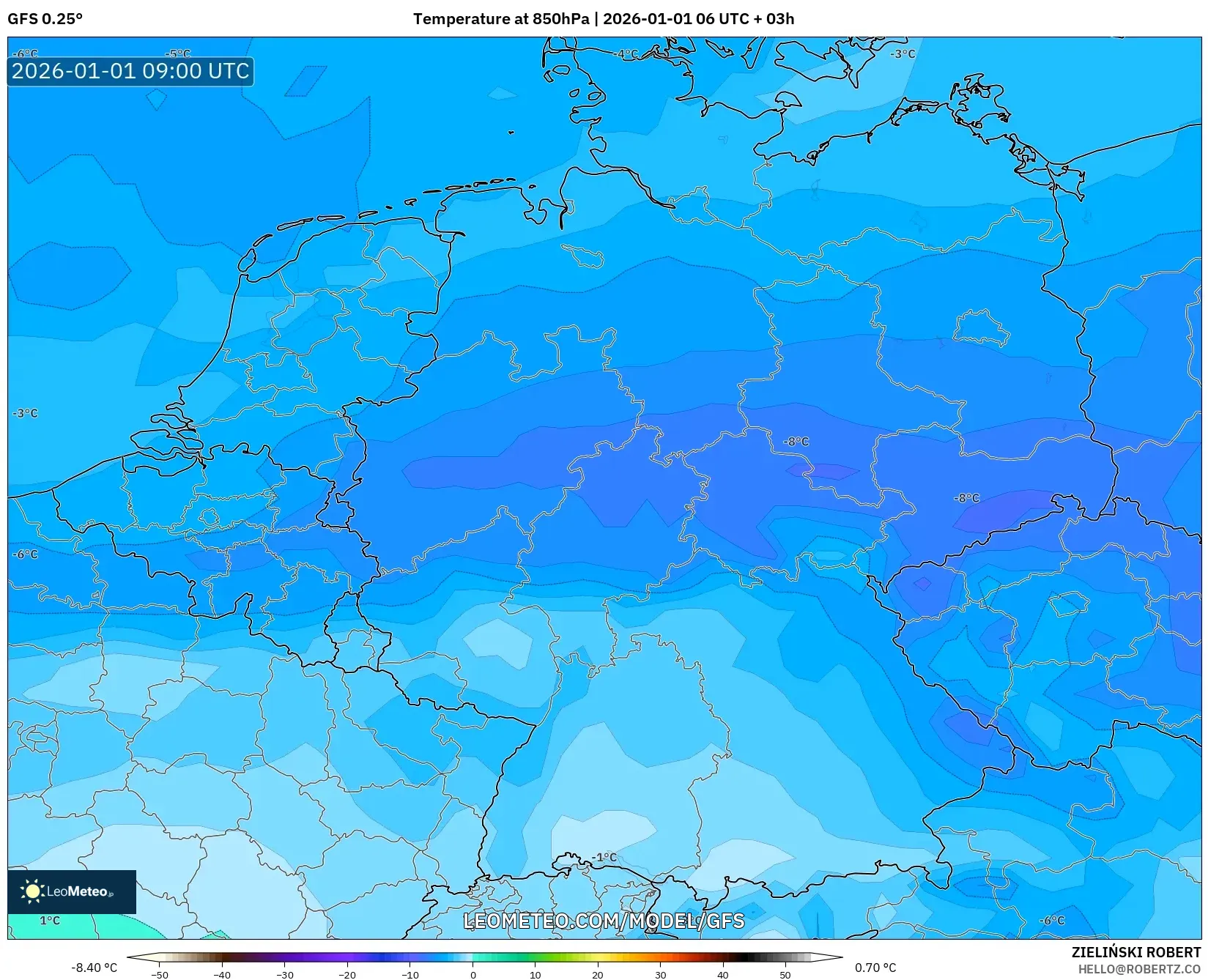 GFS model - Germany, Temperature at 850hPa