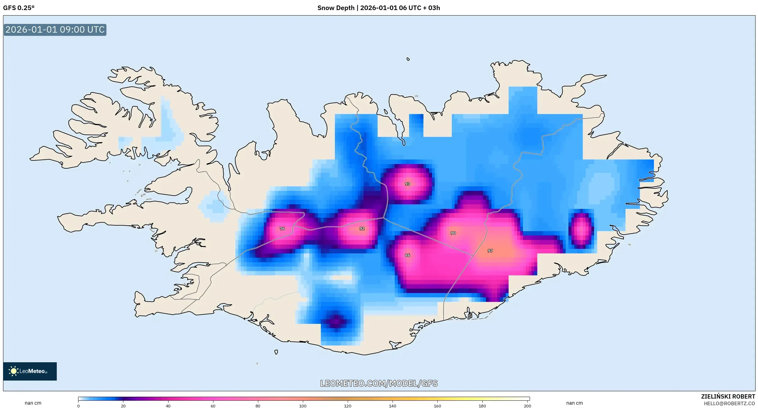 GFS model - Iceland, Snow Depth