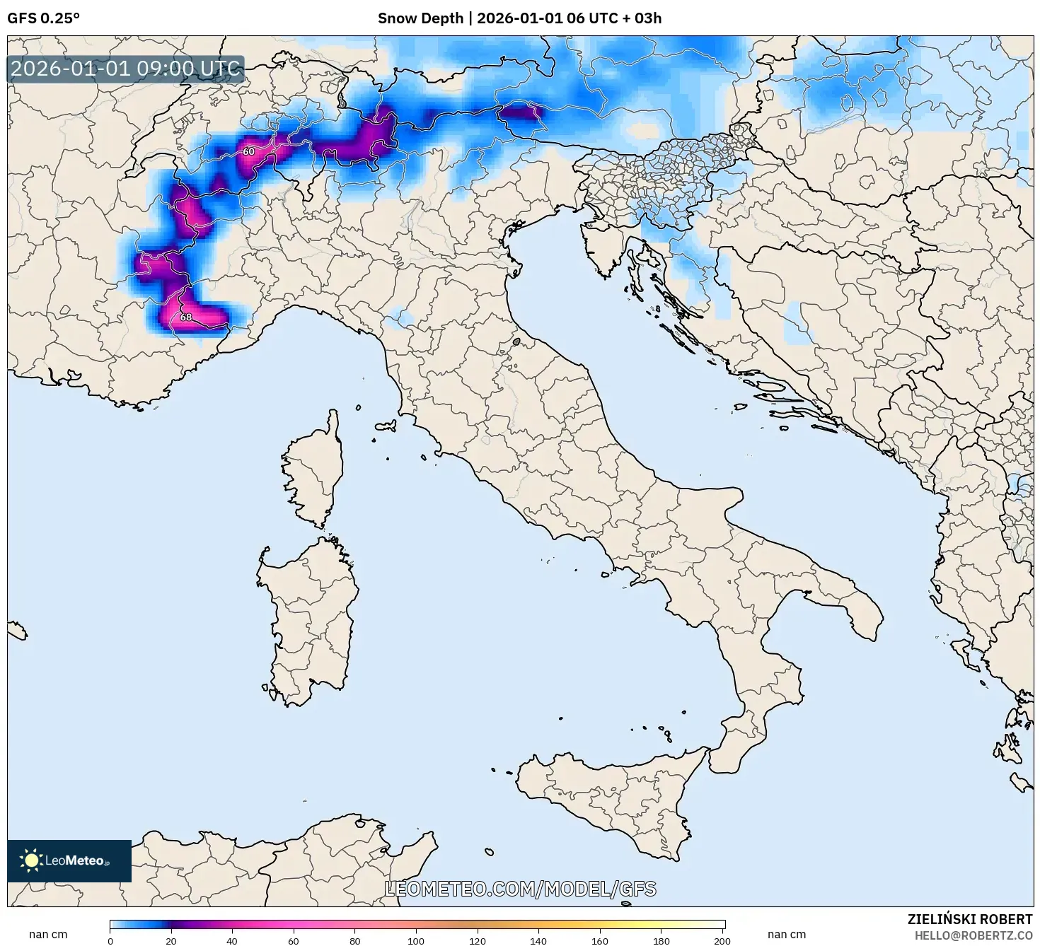 GFS model - Italy, Snow Depth