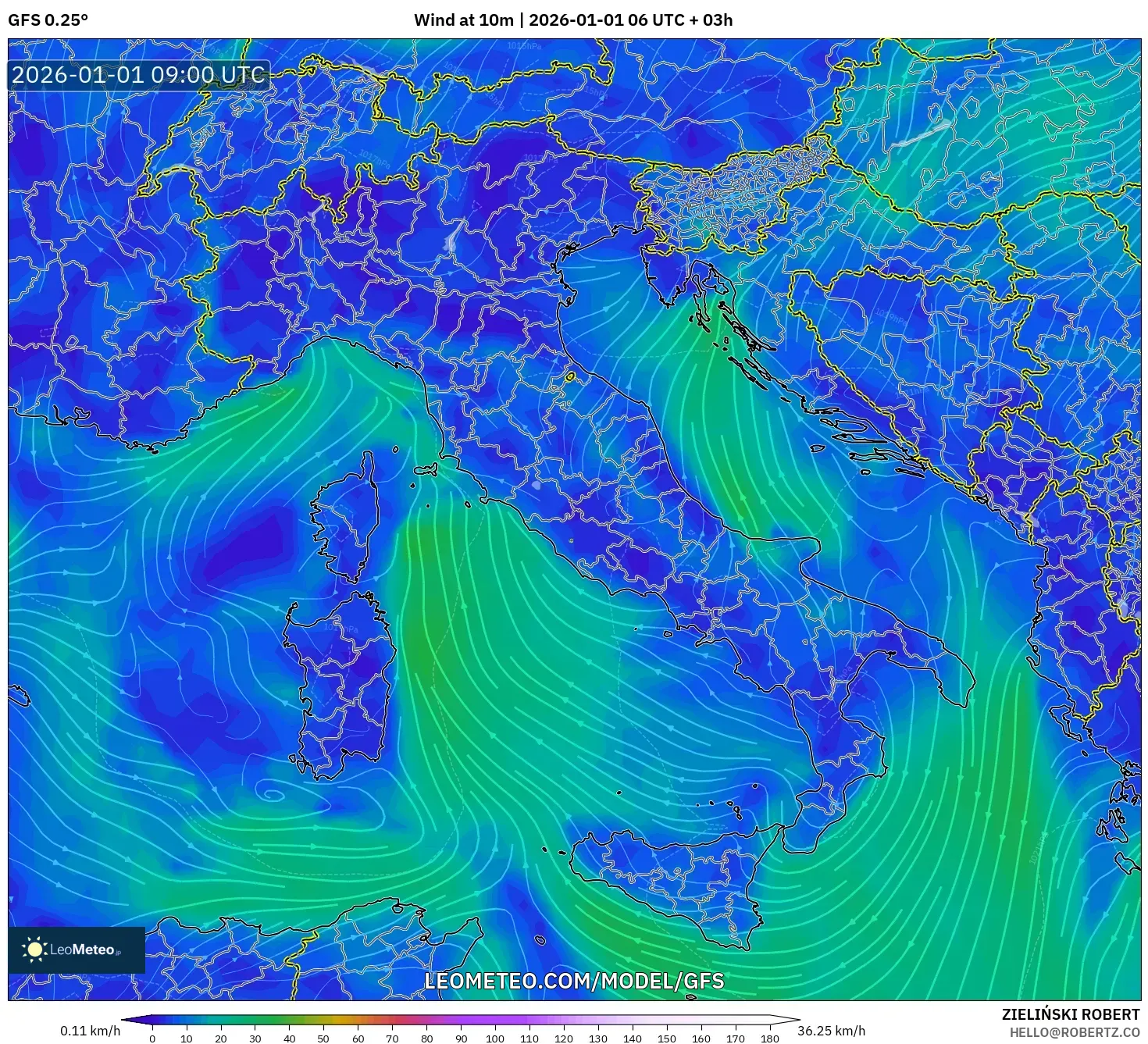 GFS model - Italy, Wind at 10m