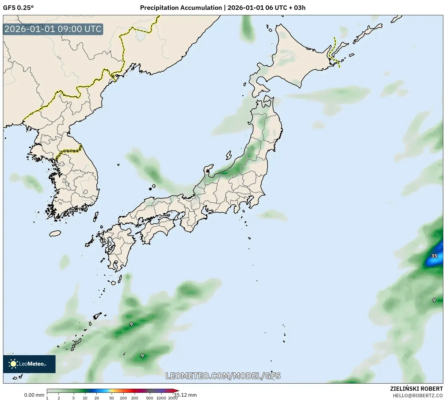 GFS model - Japan, Precipitation Accumulation
