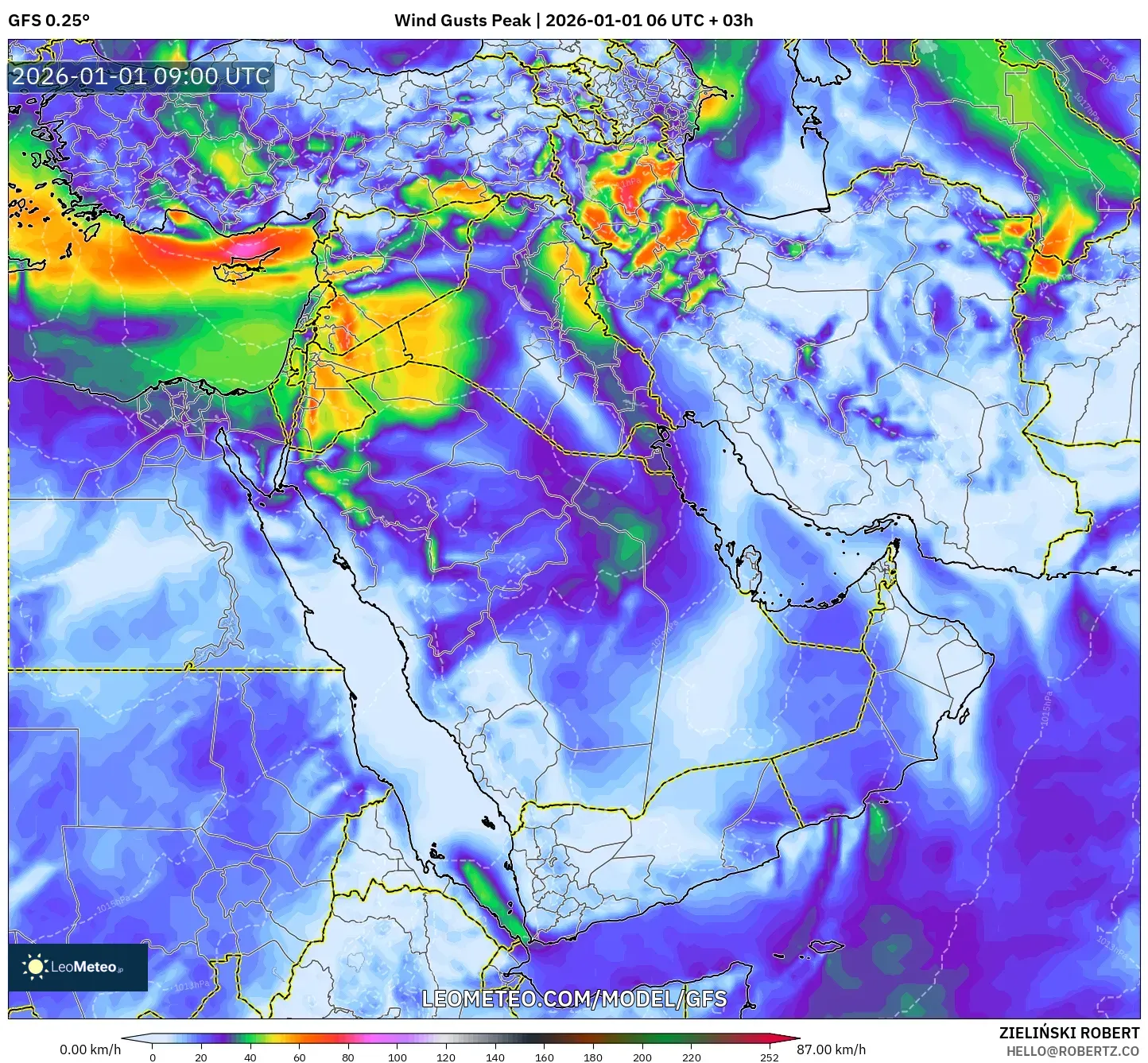 GFS model - Middle East, Wind Gusts Peak