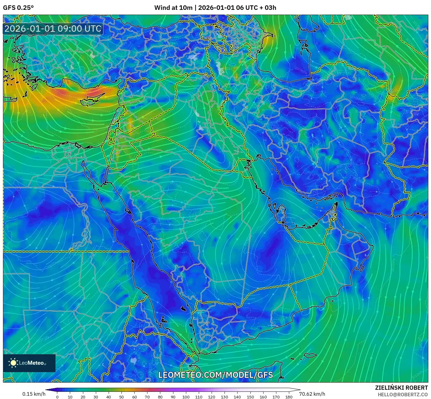 GFS model - Middle East, Wind at 10m