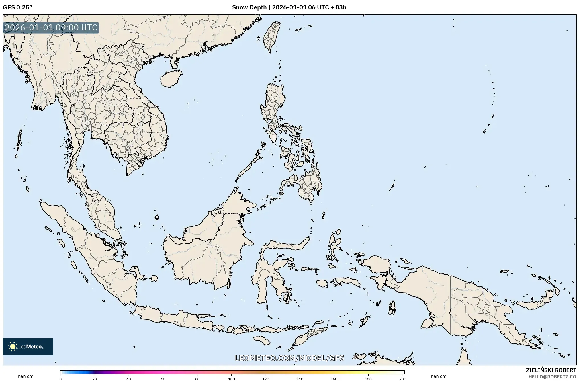 GFS model - South East Asia, Snow Depth