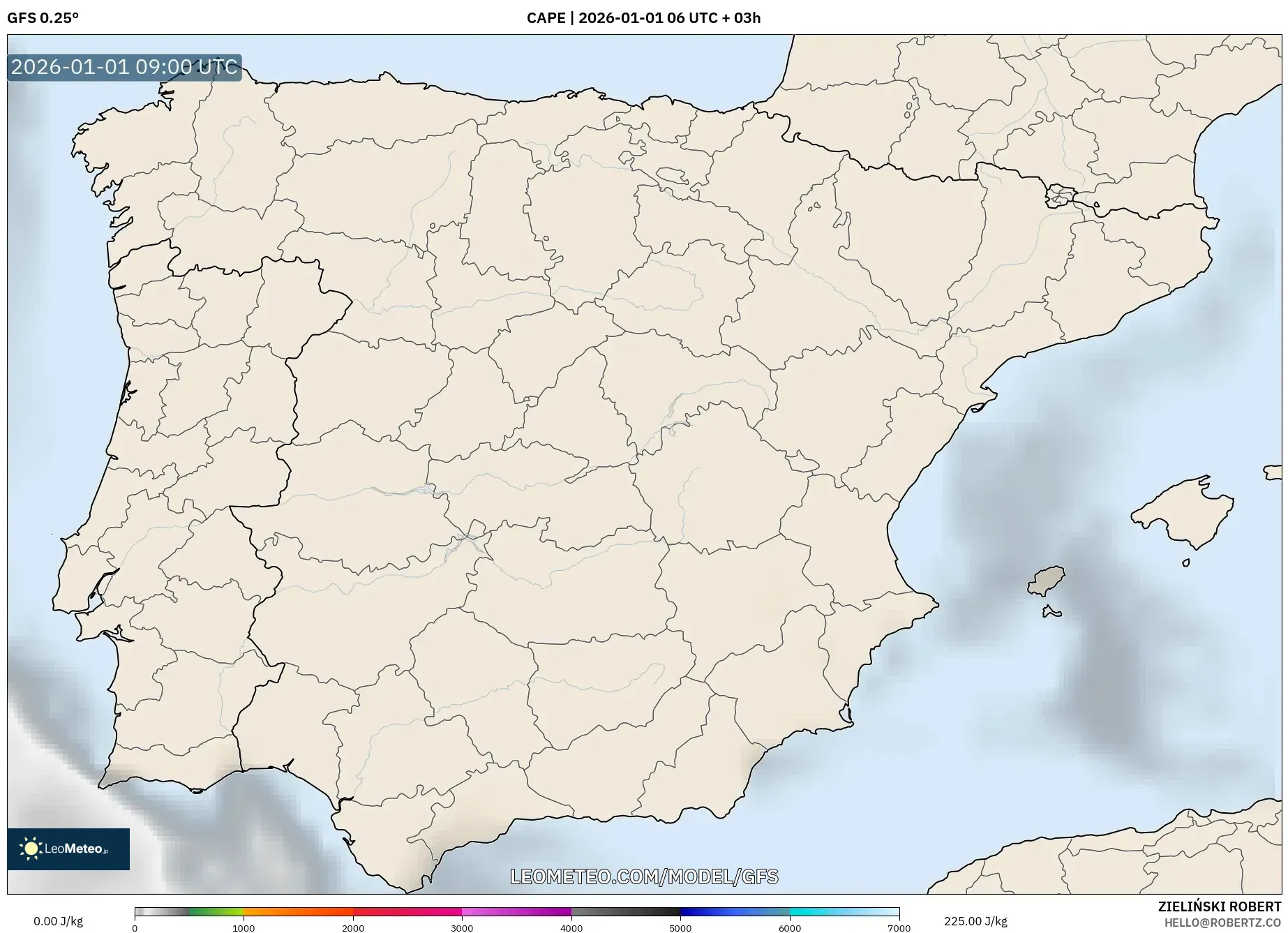 GFS model - Spain, CAPE