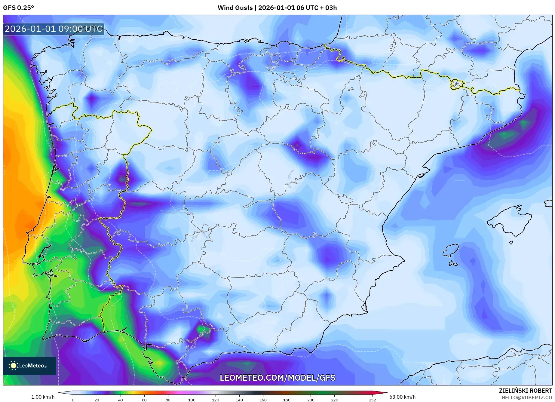 GFS model - Spain, Wind Gusts