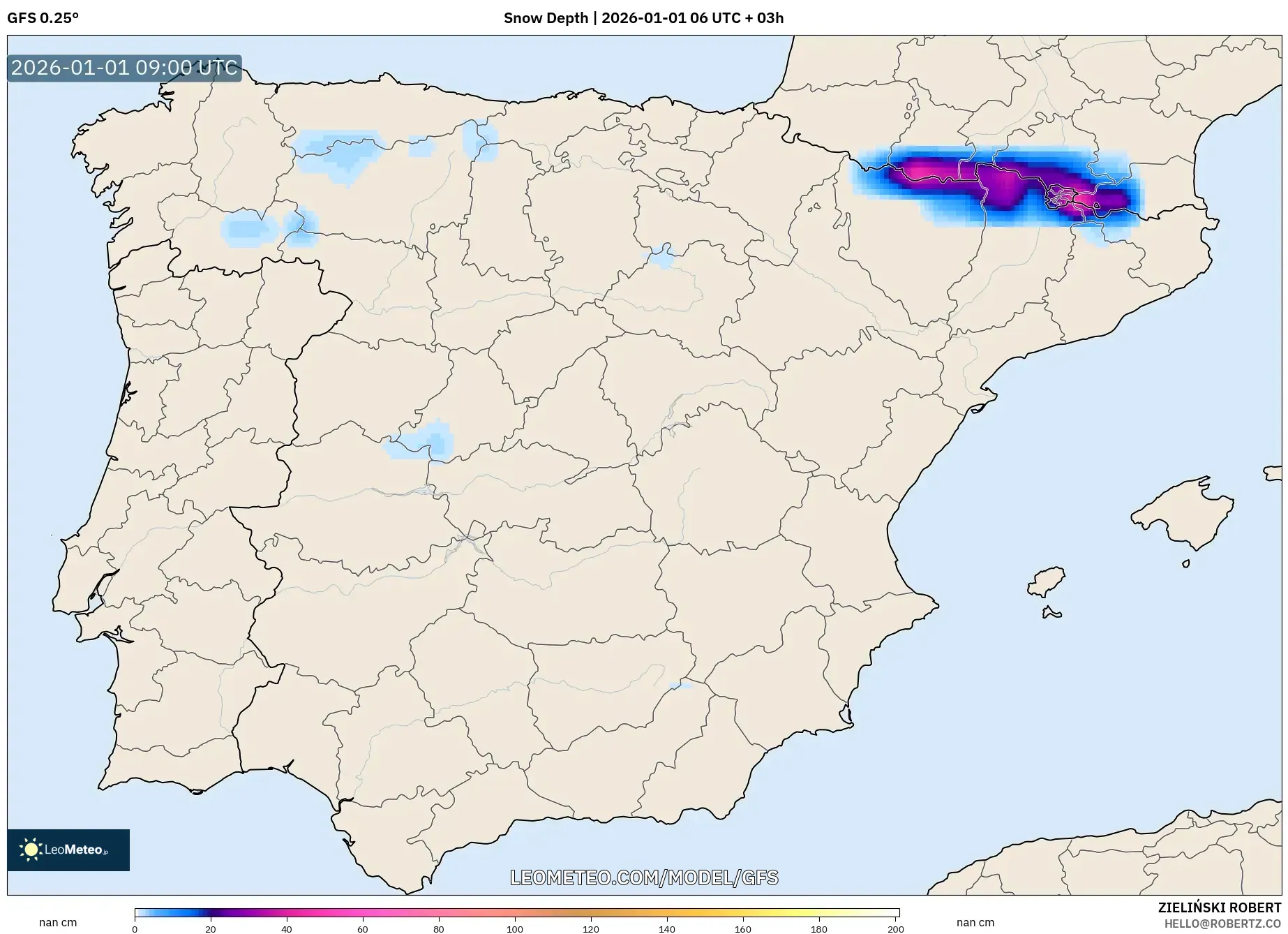GFS model - Spain, Snow Depth